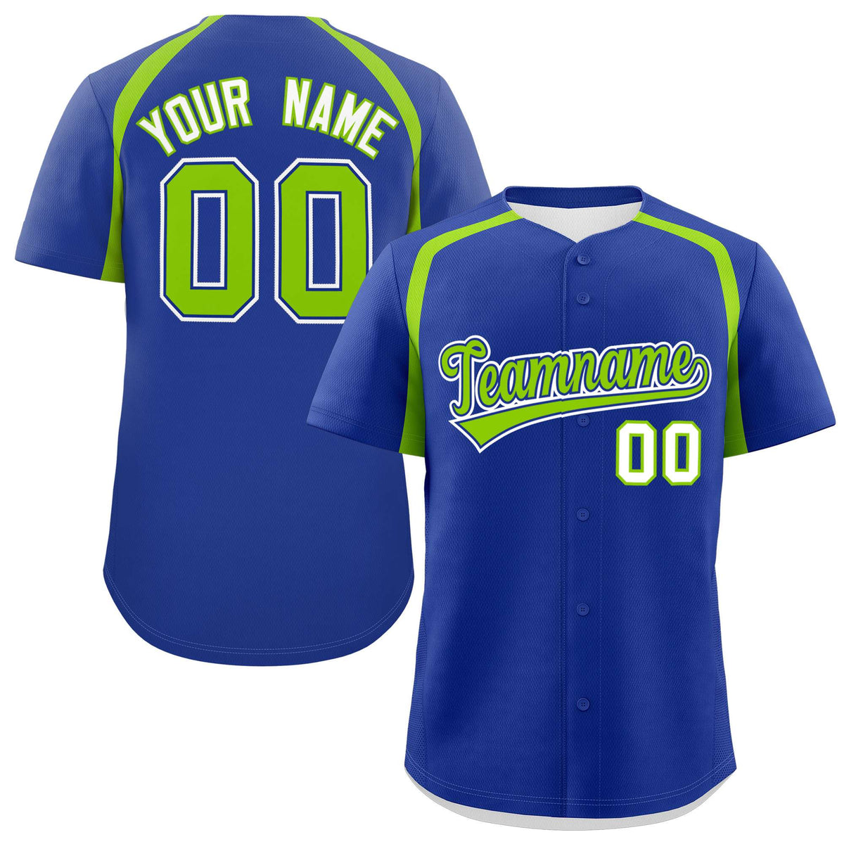 Custom Royal Neon Green Personalized Color Block Authentic Baseball Jersey| KXKSHOP