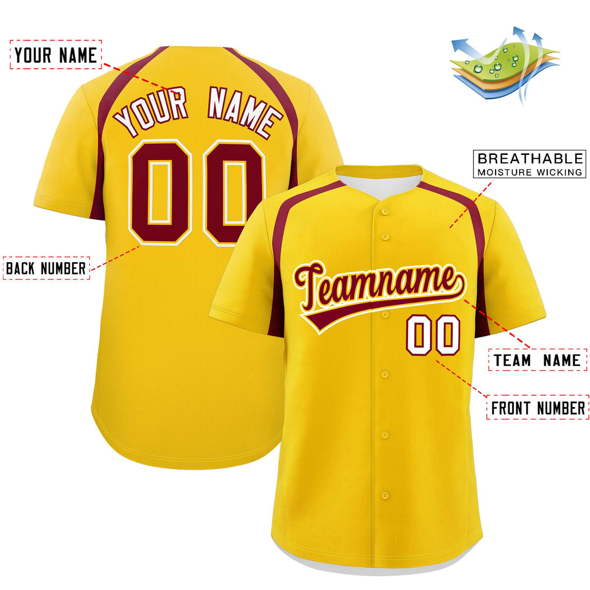 Custom Gold Crimson Personalized Color Block Authentic Baseball Jersey| KXKSHOP