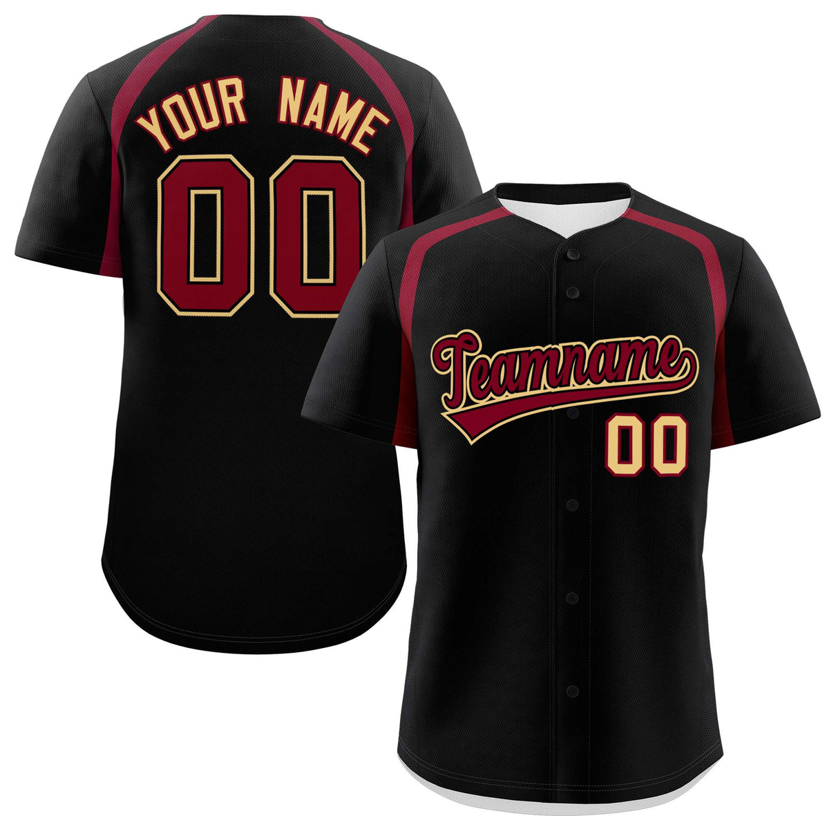 Custom Black Crimson Personalized Color Block Authentic Baseball Jersey| KXKSHOP