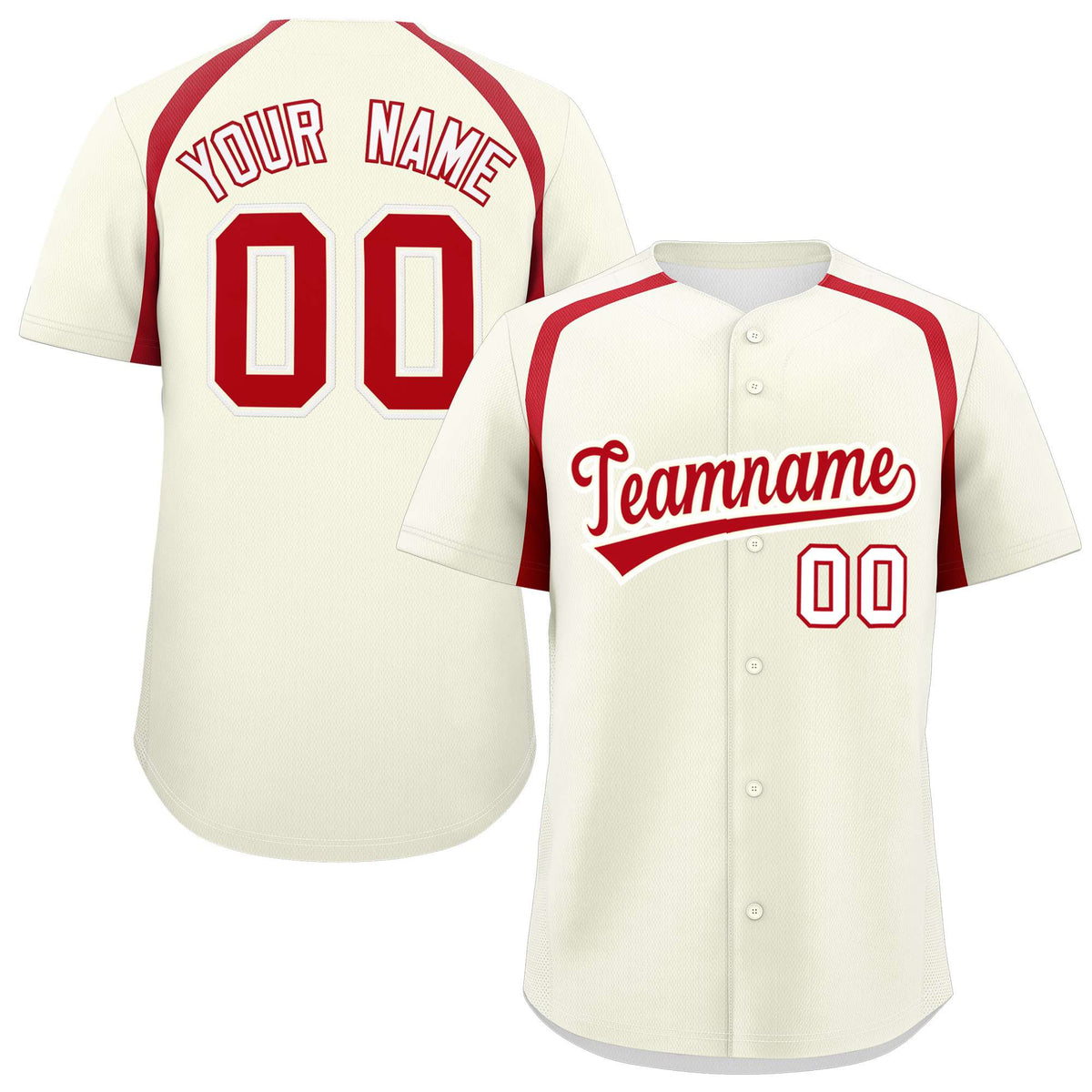 Custom Cream Red Personalized Color Block Authentic Baseball Jersey| KXKSHOP