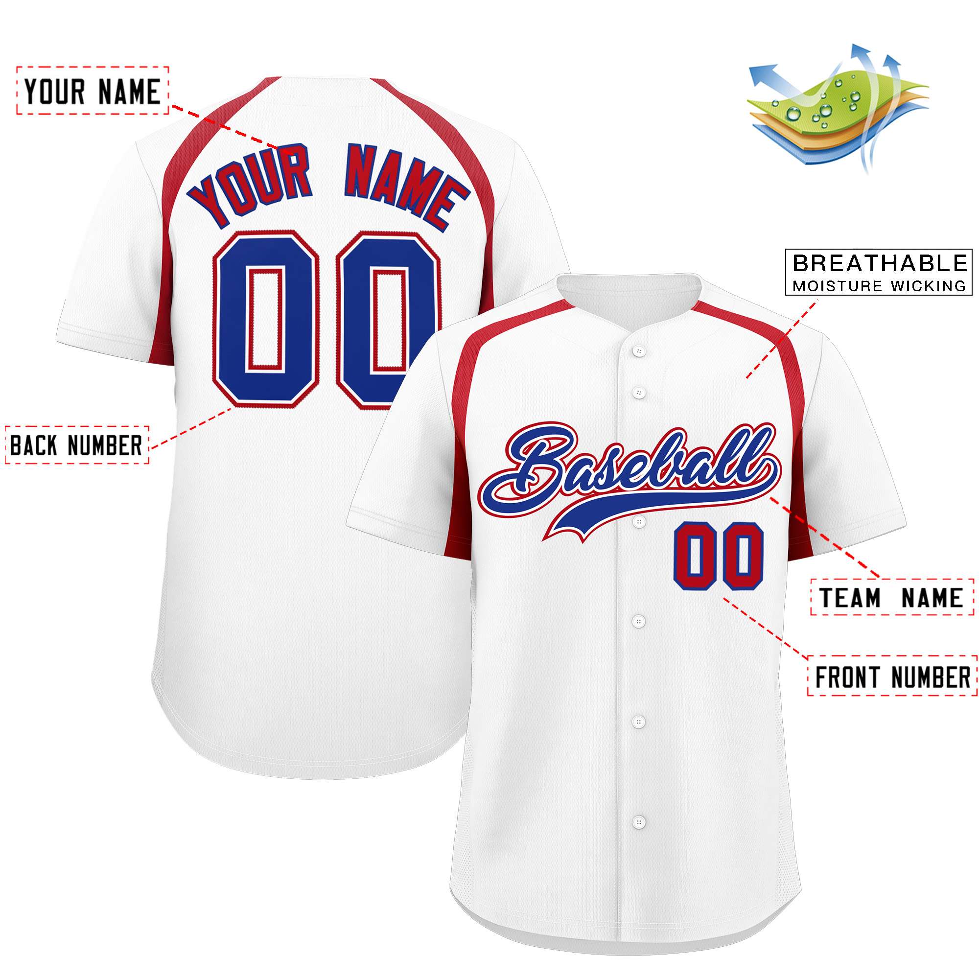 Custom White Red Personalized Color Block Authentic Baseball Jersey