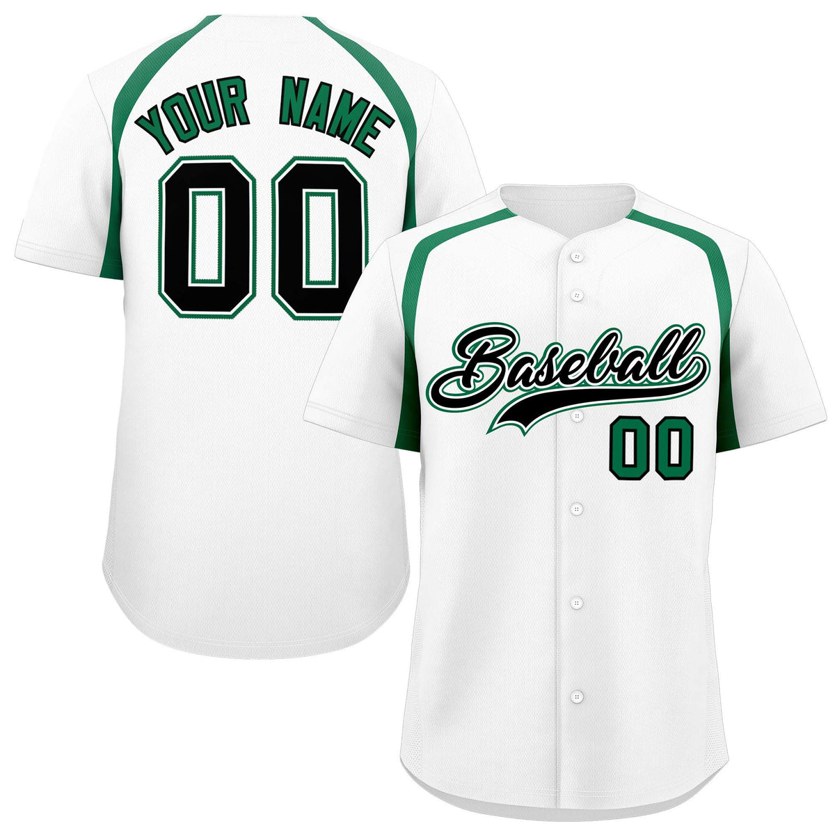 Custom White Kelly Green Personalized Color Block Authentic Baseball Jersey