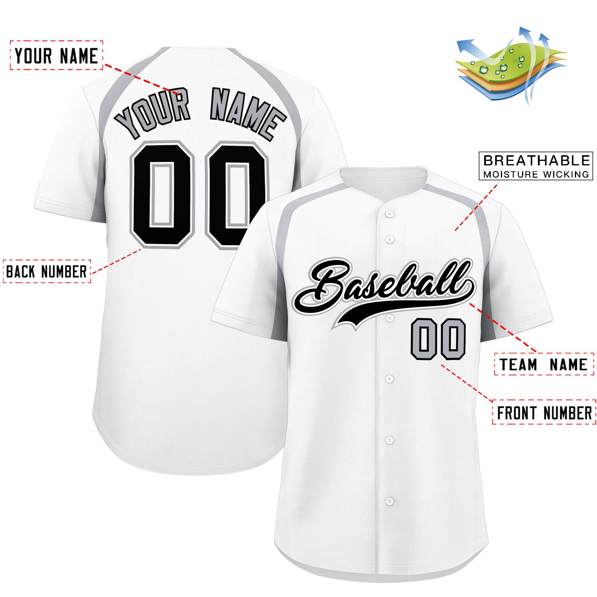 Custom White Silver Personalized Color Block Authentic Baseball Jersey