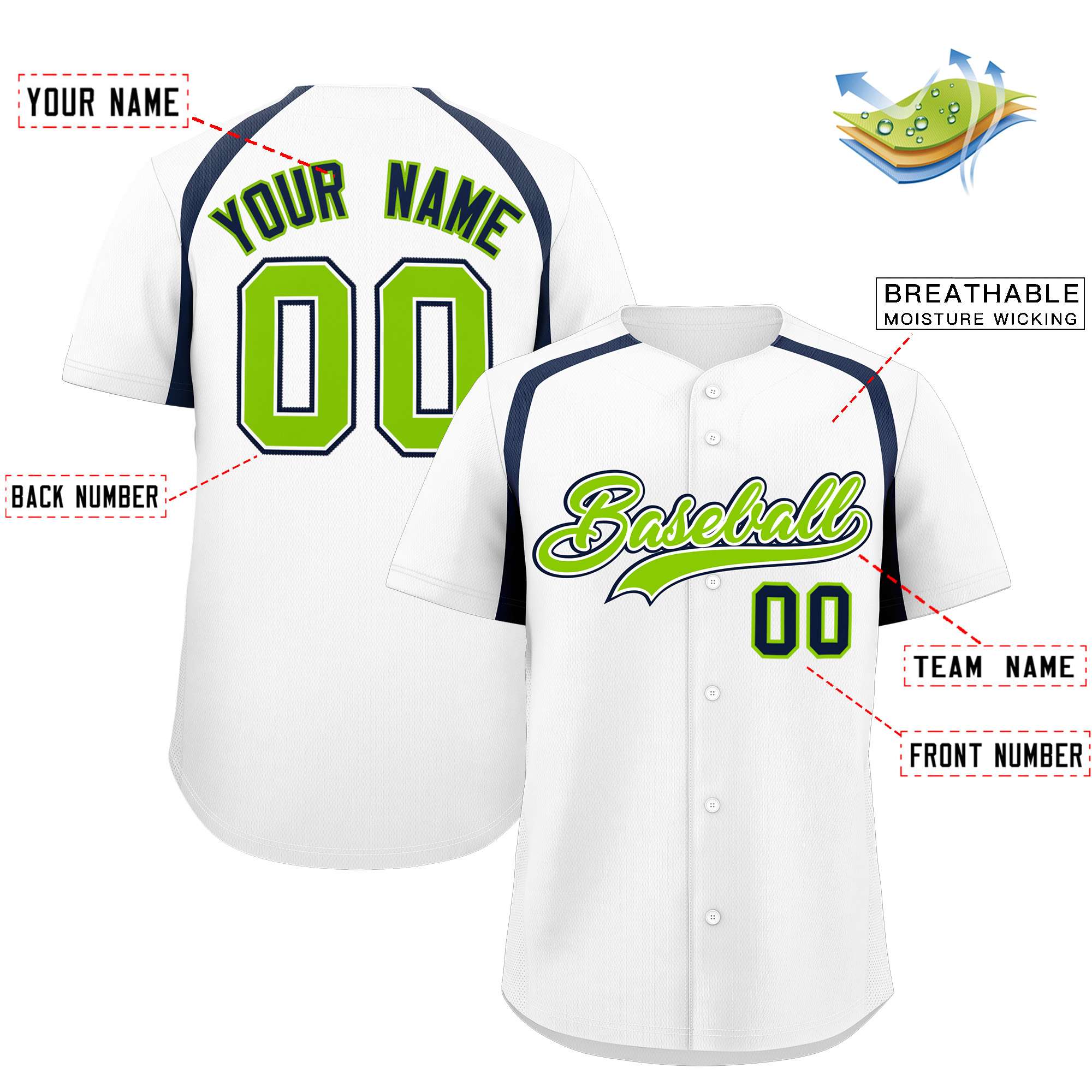 Custom White Navy Personalized Color Block Authentic Baseball Jersey