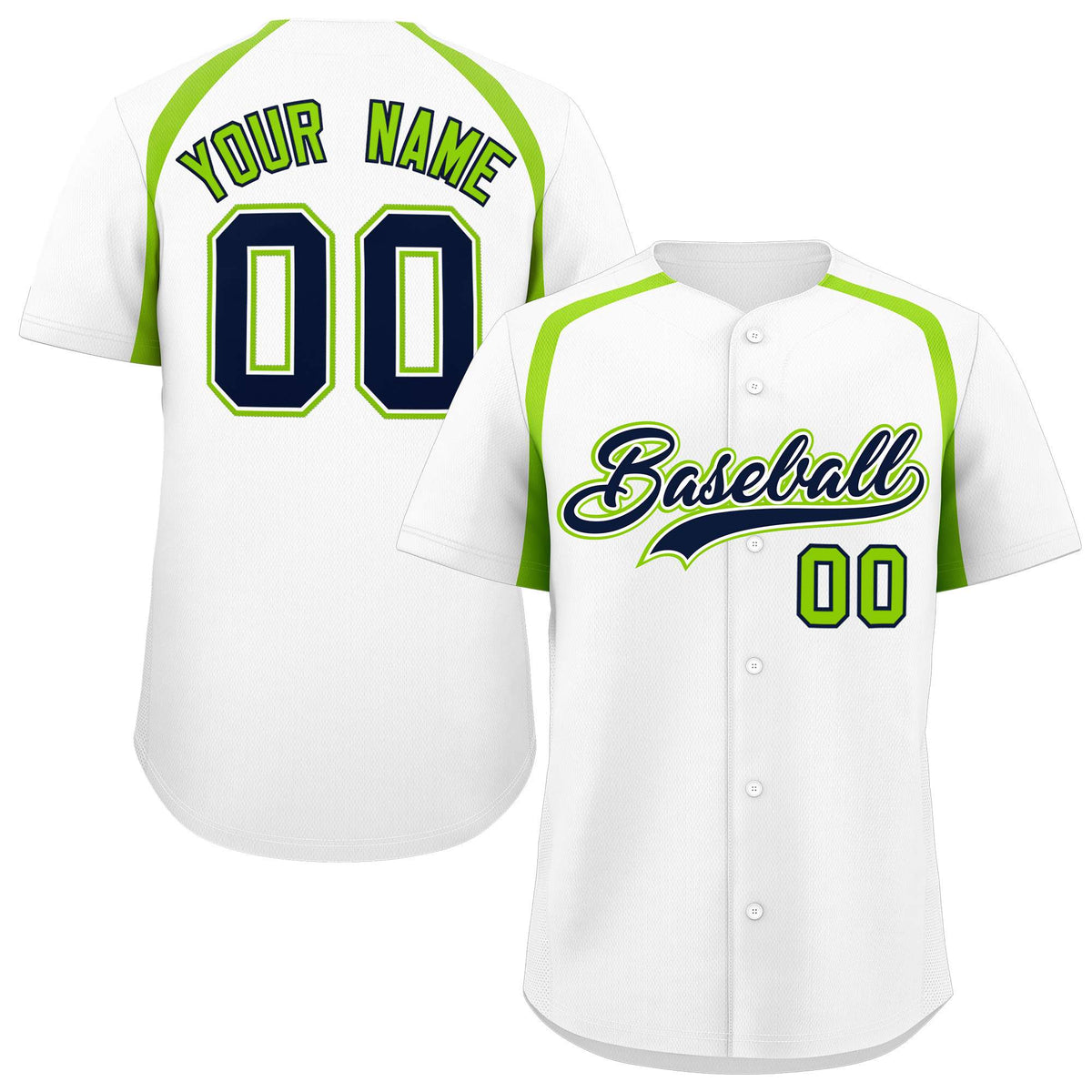 Custom White Neon Green Personalized Color Block Authentic Baseball Jersey