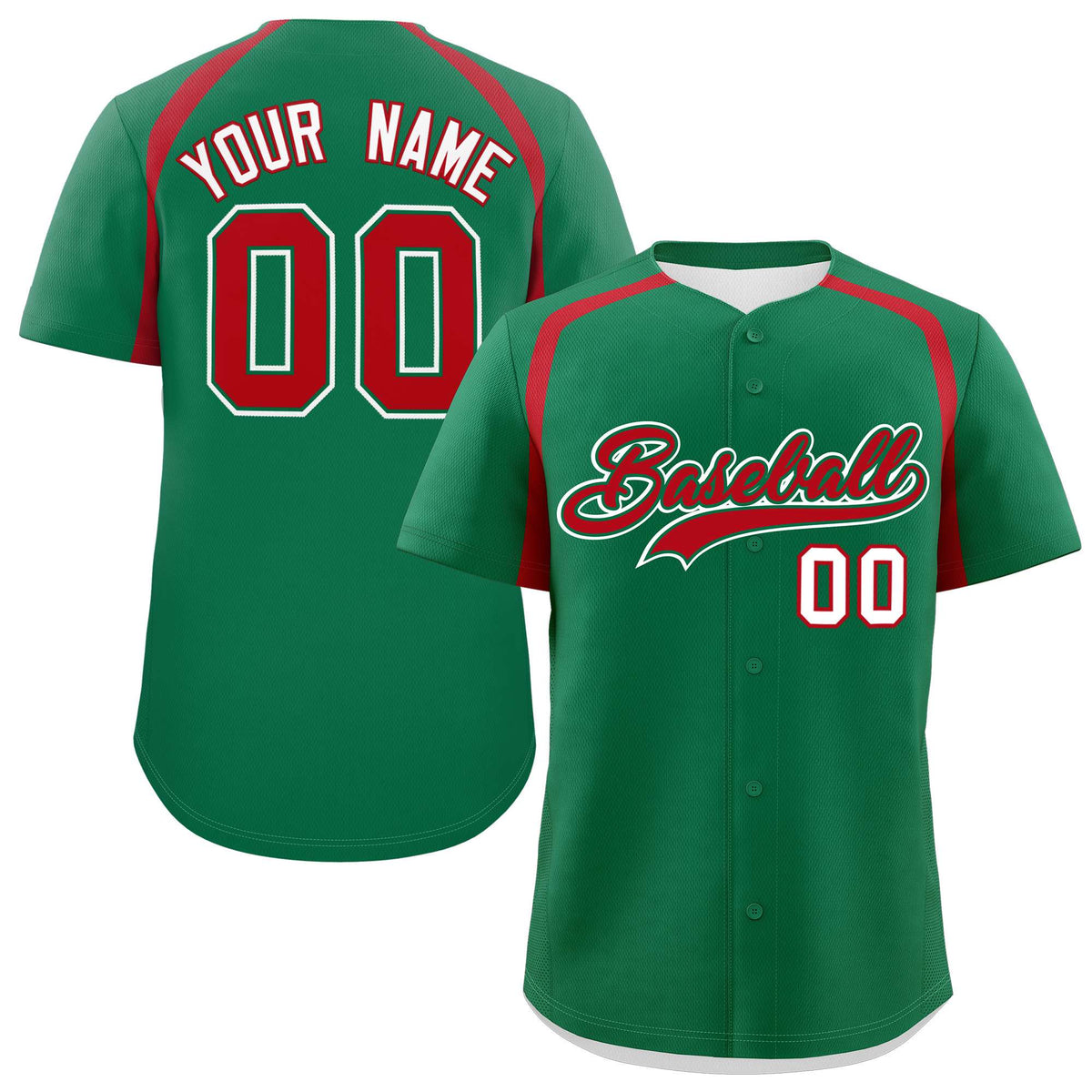 Custom Kelly Green Red Personalized Color Block Authentic Baseball Jersey