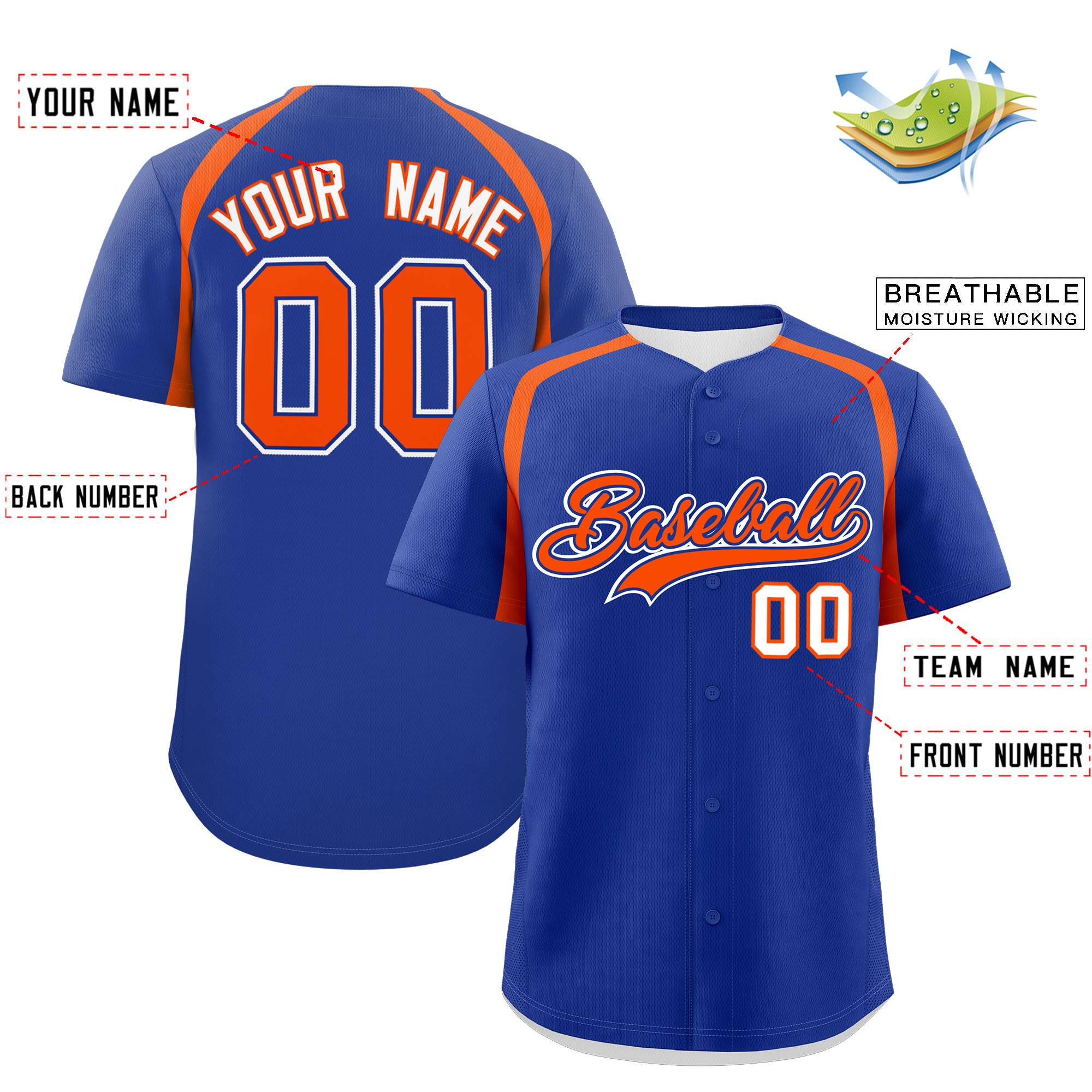 Custom Royal Orange Personalized Color Block Authentic Baseball Jersey