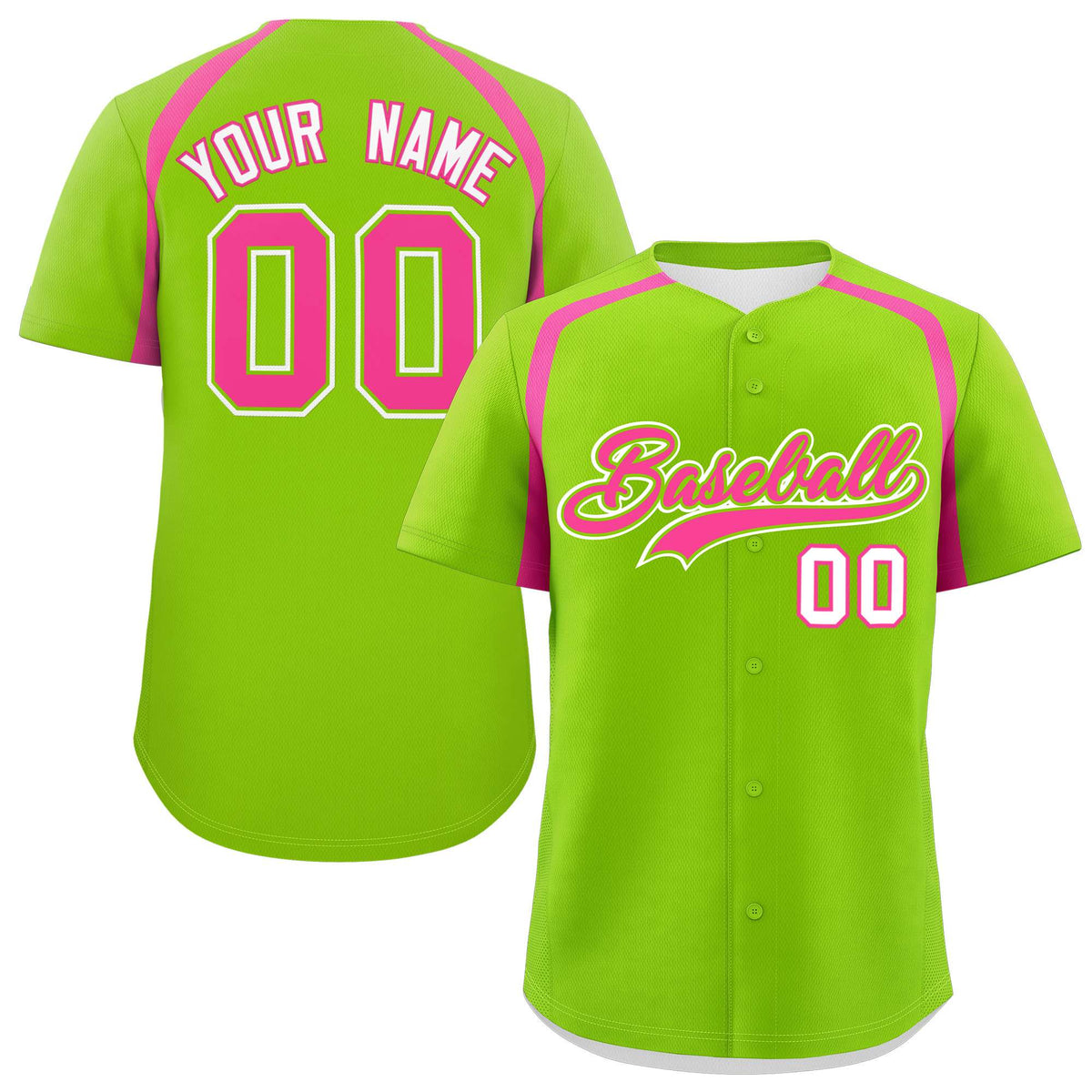 Custom Neon Green Pink Personalized Color Block Authentic Baseball Jersey| KXKSHOP