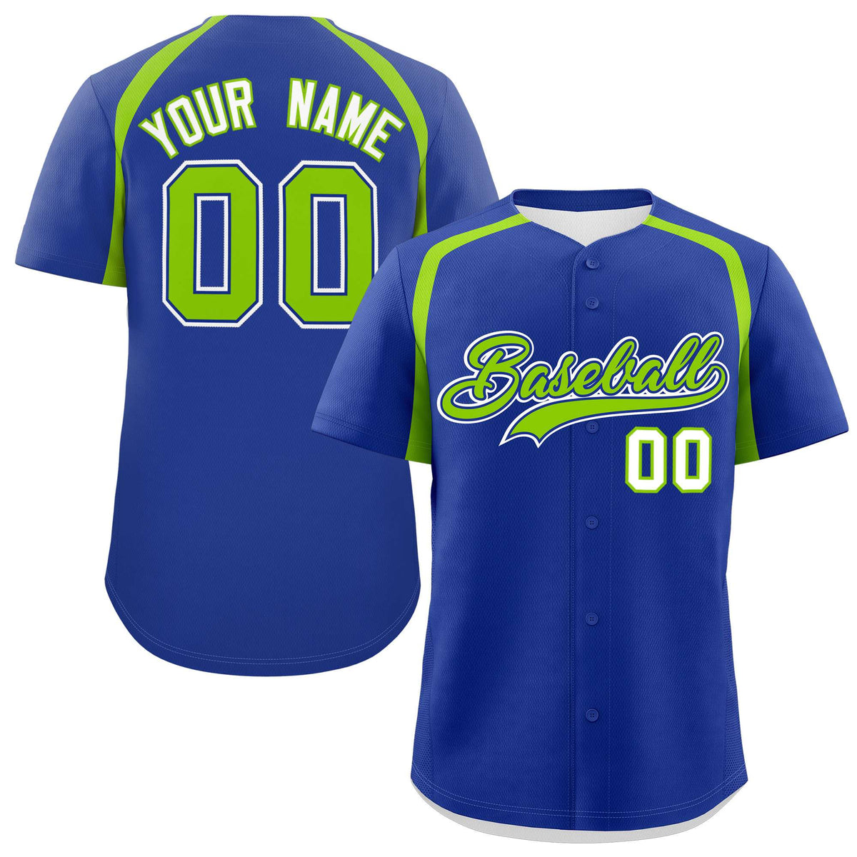 Custom Royal Neon Green Personalized Color Block Authentic Baseball Jersey| KXKSHOP