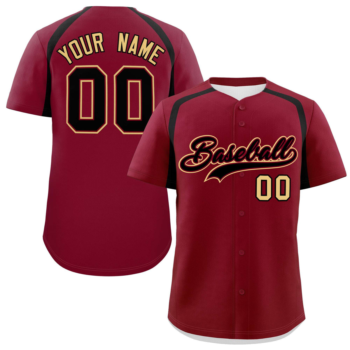 Custom Crimson Black Personalized Color Block Authentic Baseball Jersey| KXKSHOP
