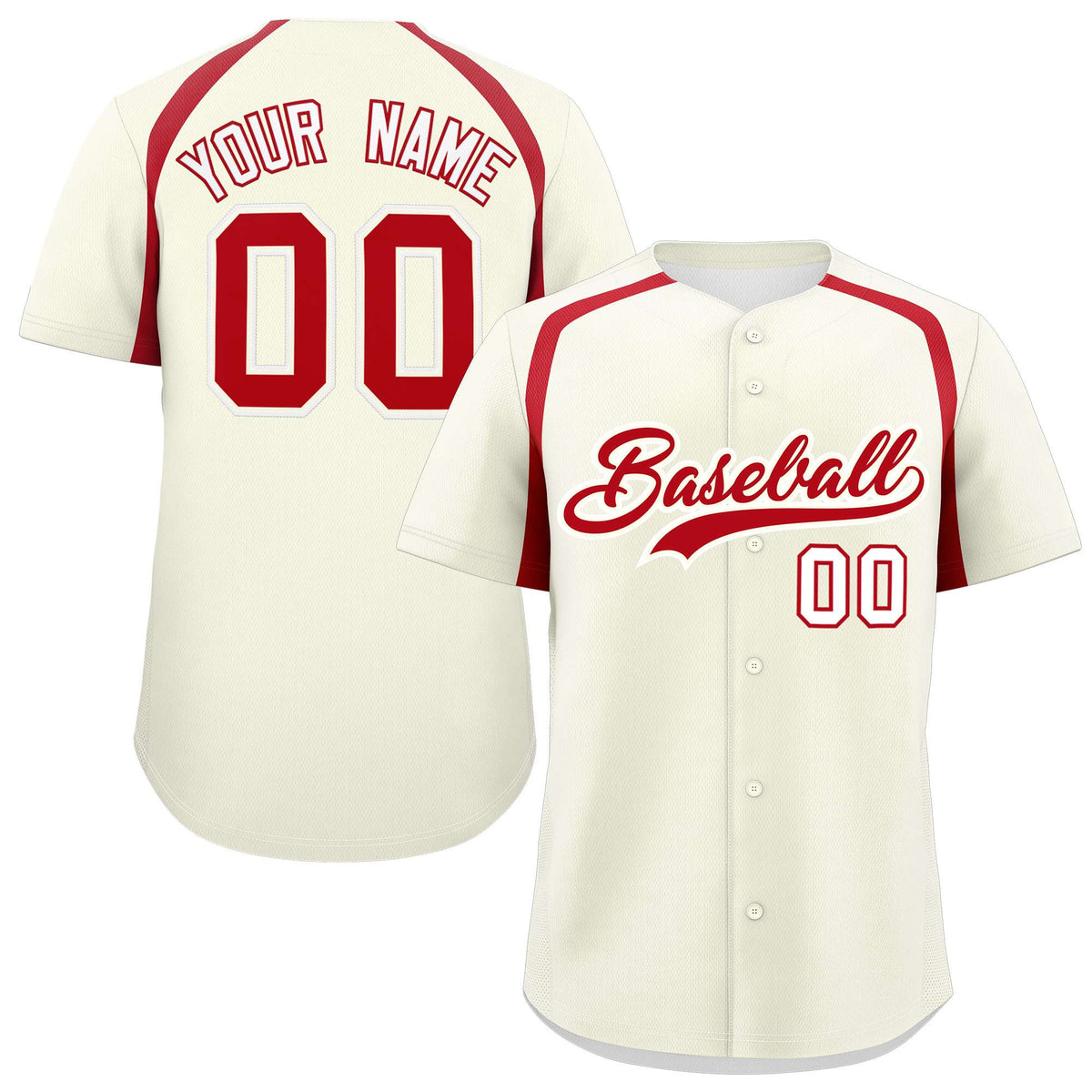Custom Cream Red Personalized Color Block Authentic Baseball Jersey| KXKSHOP