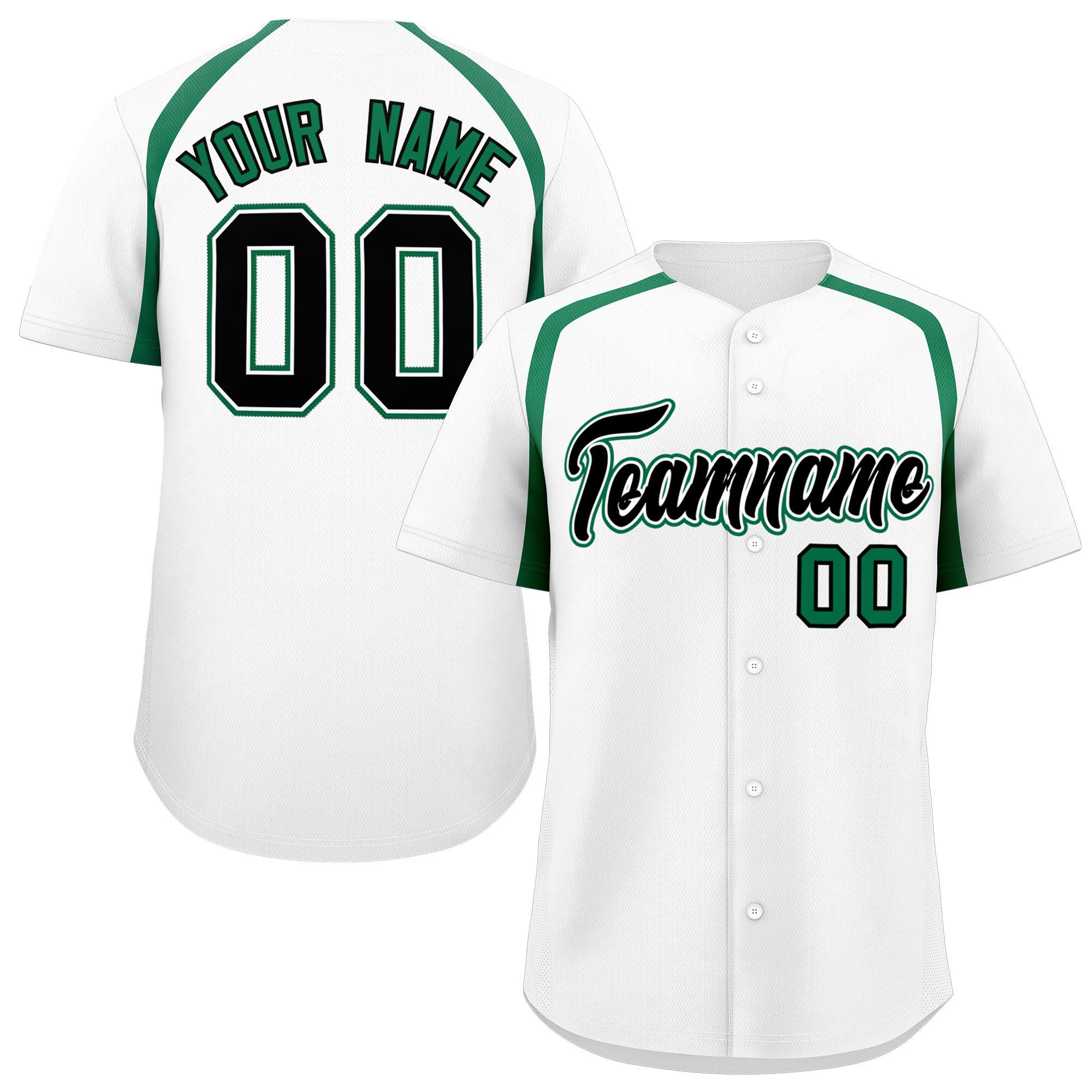 Custom White Kelly Green Personalized Color Block Authentic Baseball Jersey
