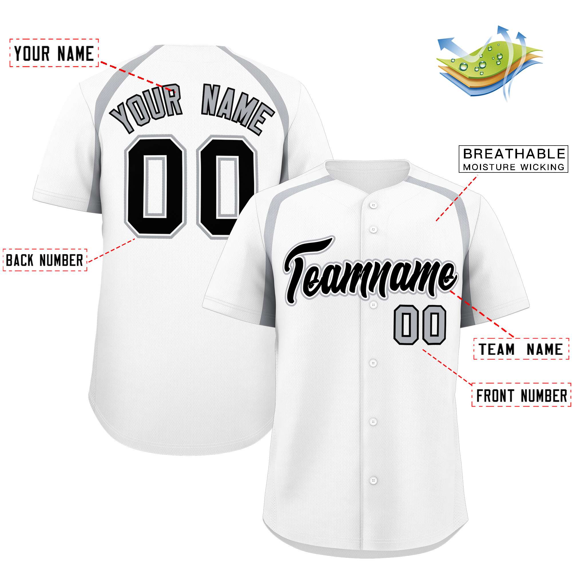 Custom White Silver Personalized Color Block Authentic Baseball Jersey