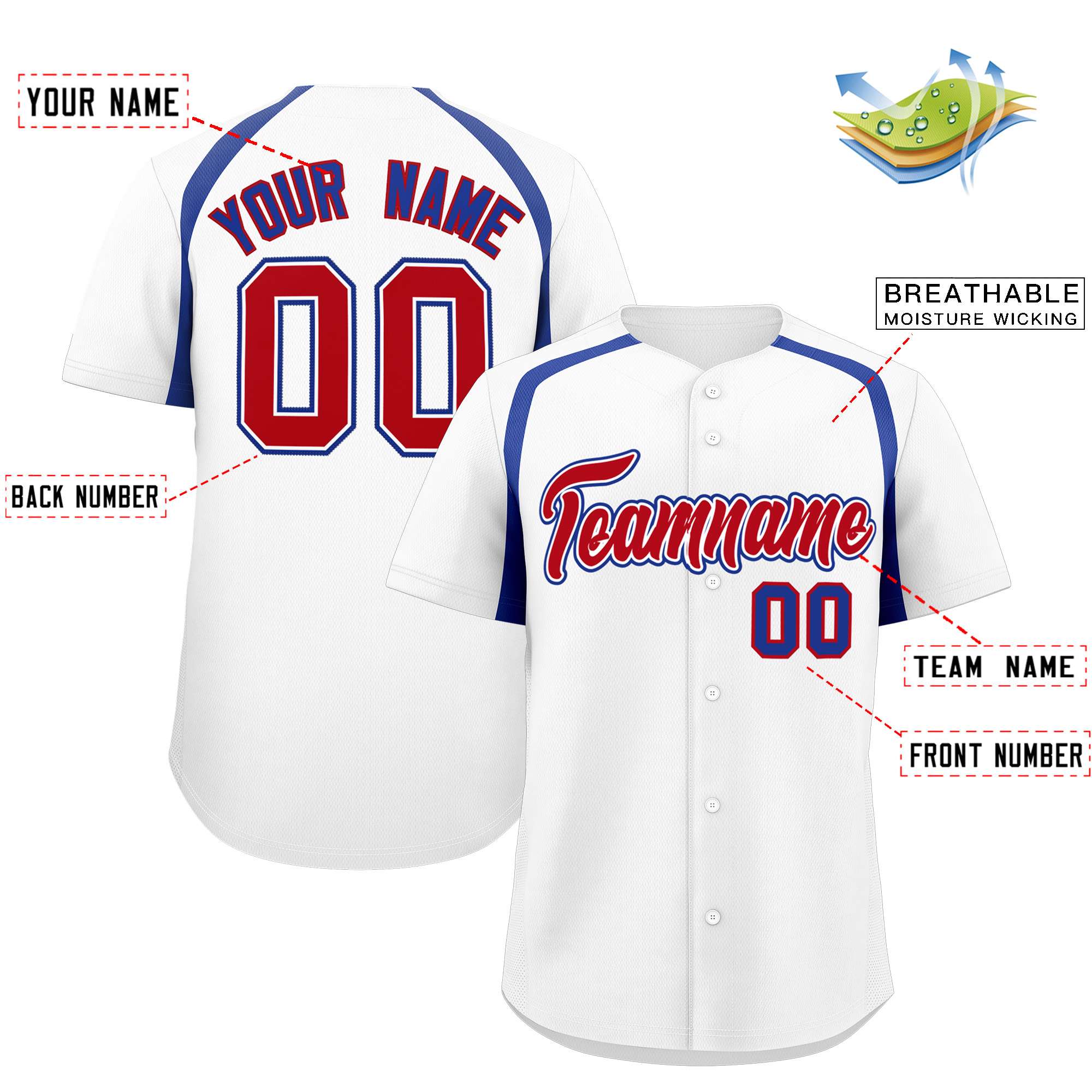 Custom White Royal Personalized Color Block Authentic Baseball Jersey