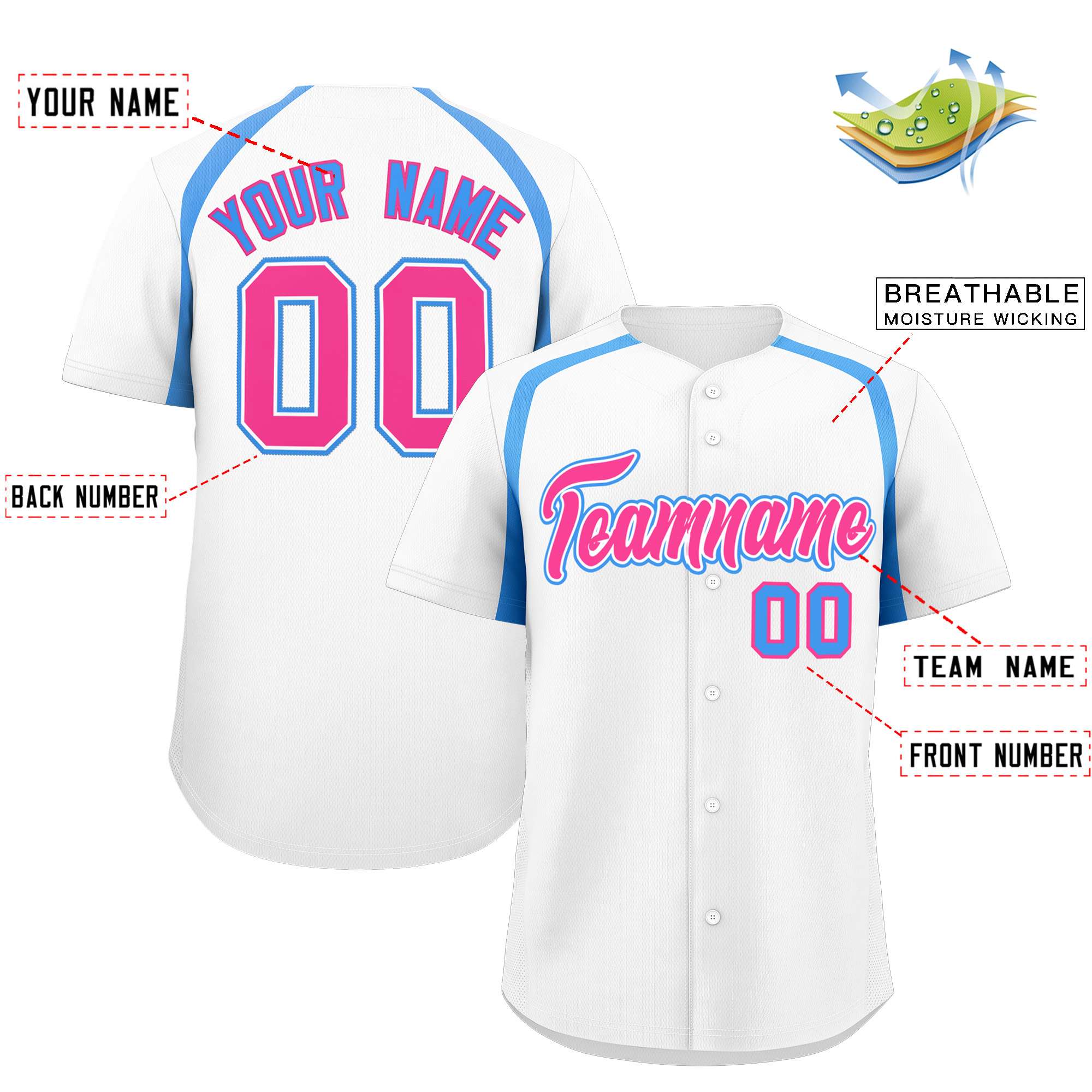 Custom White Powder Blue Personalized Color Block Authentic Baseball Jersey