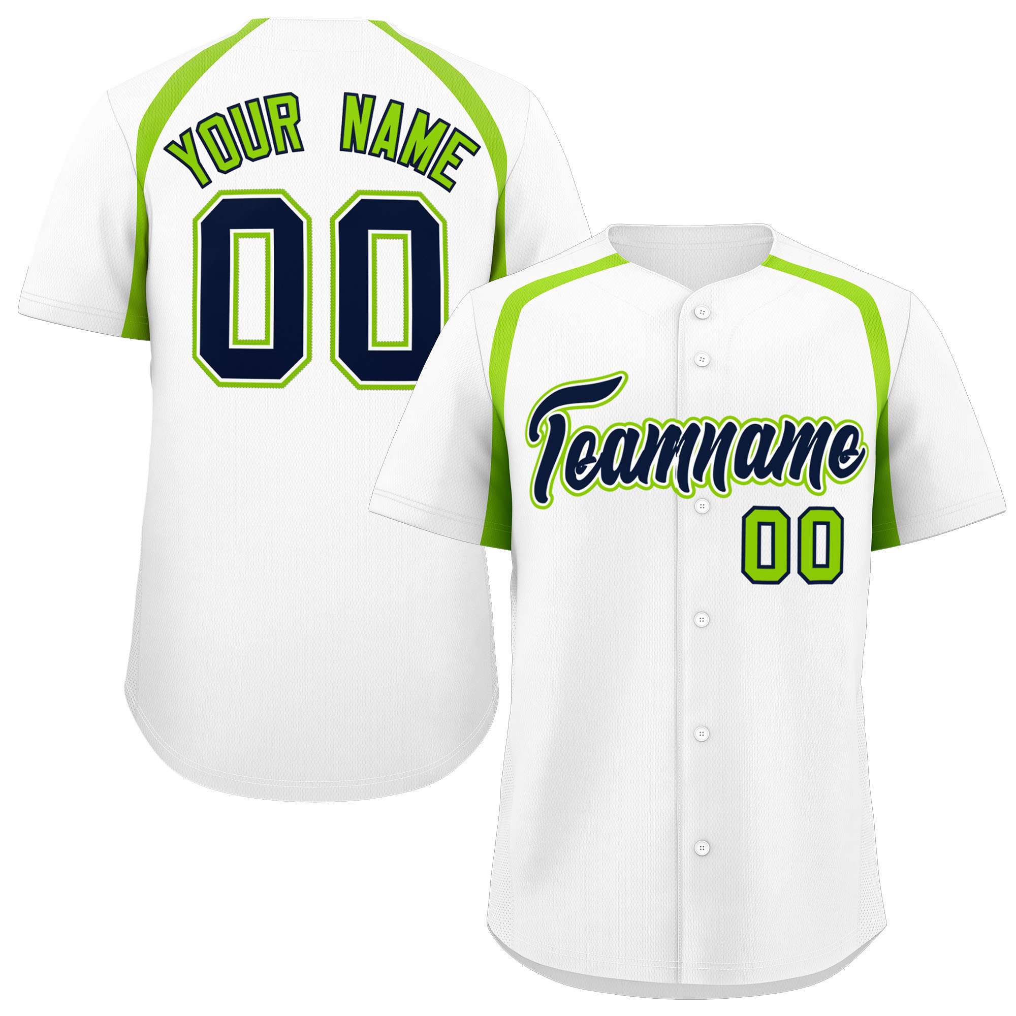 Custom White Neon Green Personalized Color Block Authentic Baseball Jersey