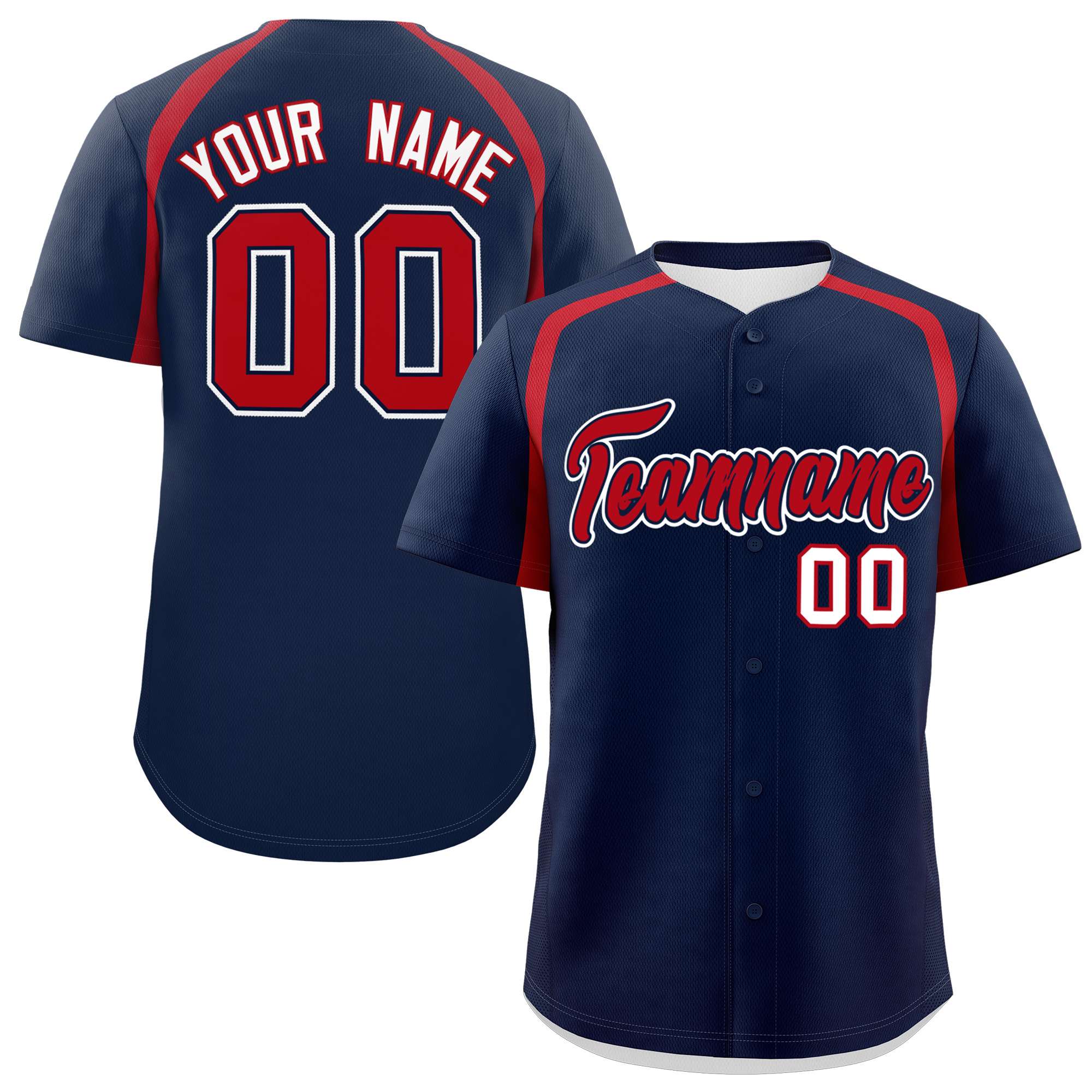 Custom Navy Red Personalized Color Block Authentic Baseball Jersey