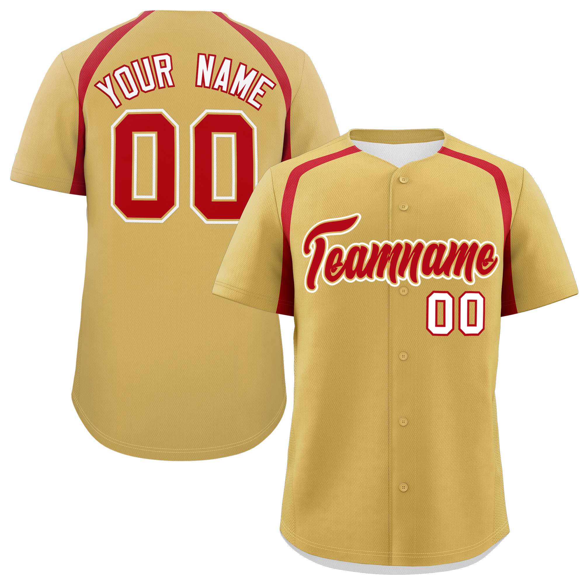 Custom Old Gold Red Personalized Color Block Authentic Baseball Jersey