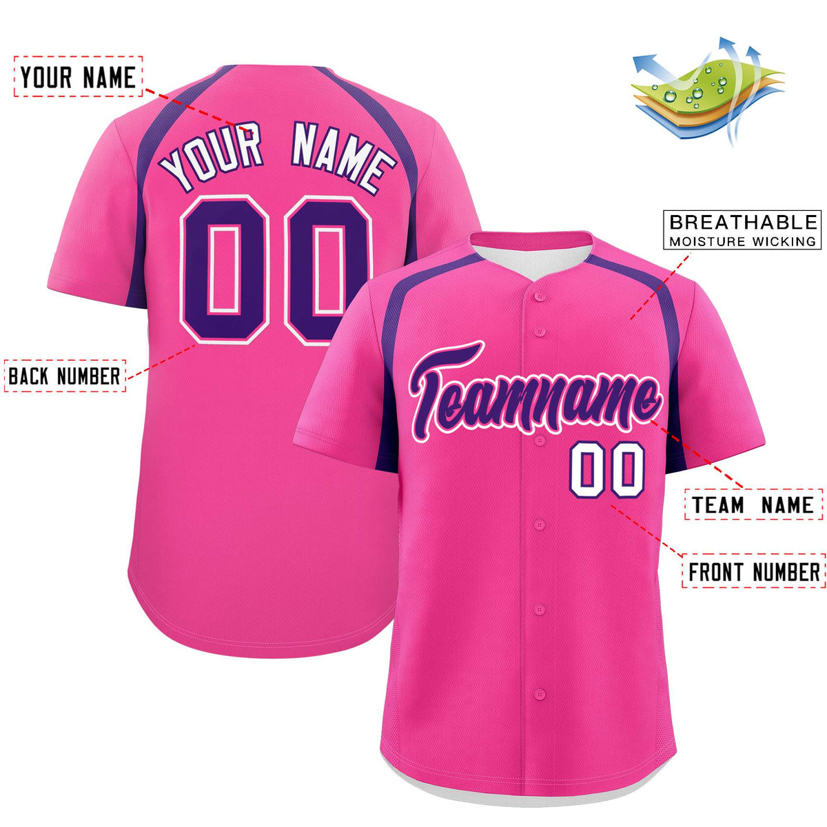 Custom Pink Purple Personalized Color Block Authentic Baseball Jersey| KXKSHOP