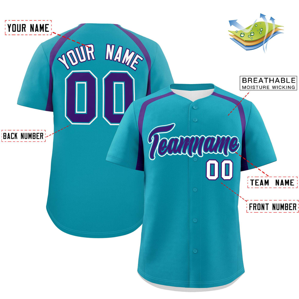 Custom Aqua Purple Personalized Color Block Authentic Baseball Jersey| KXKSHOP