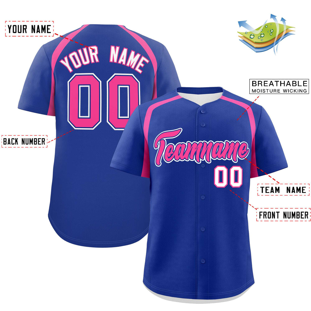 Custom Royal Pink Personalized Color Block Authentic Baseball Jersey| KXKSHOP
