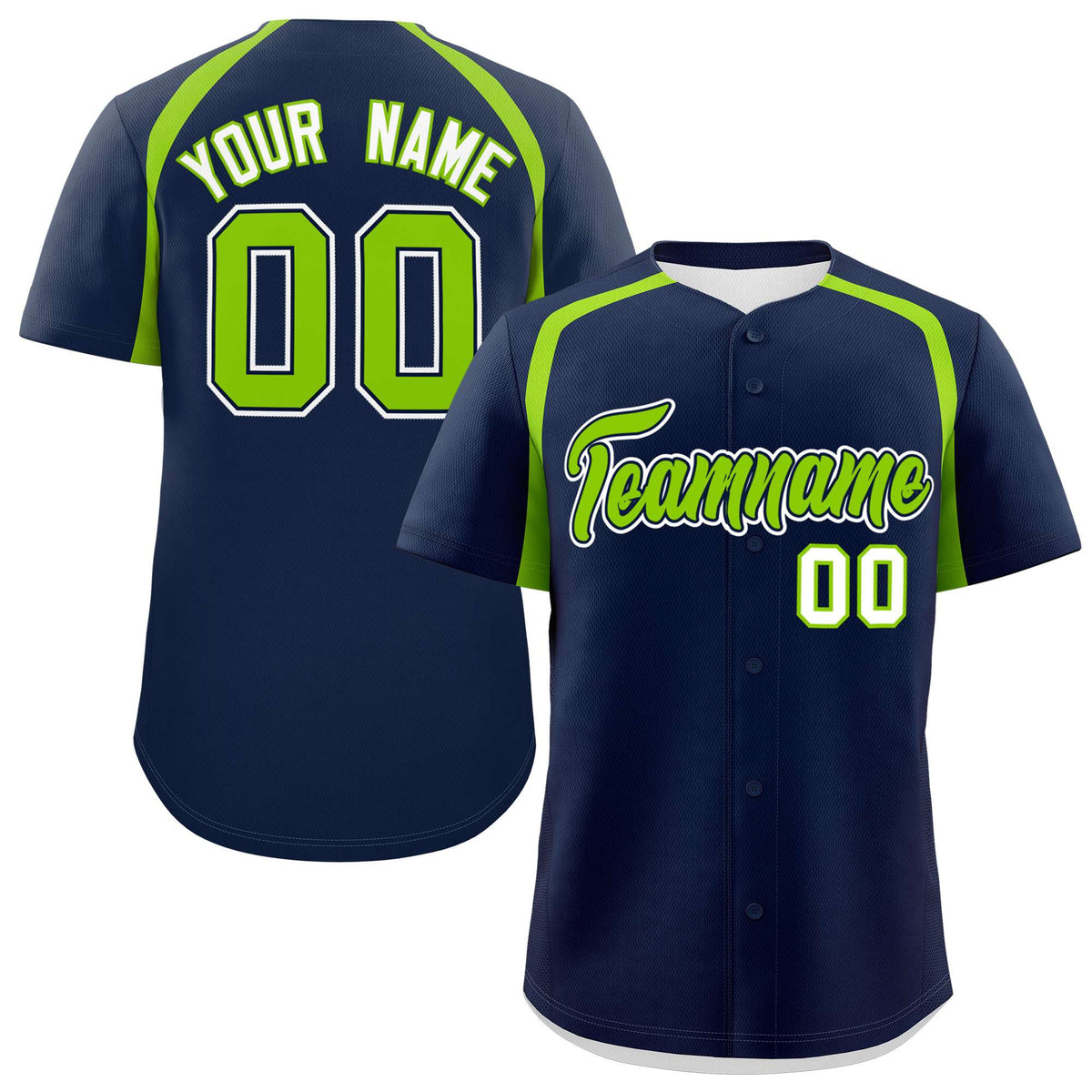Custom Navy Neon Green Personalized Color Block Authentic Baseball Jersey| KXKSHOP