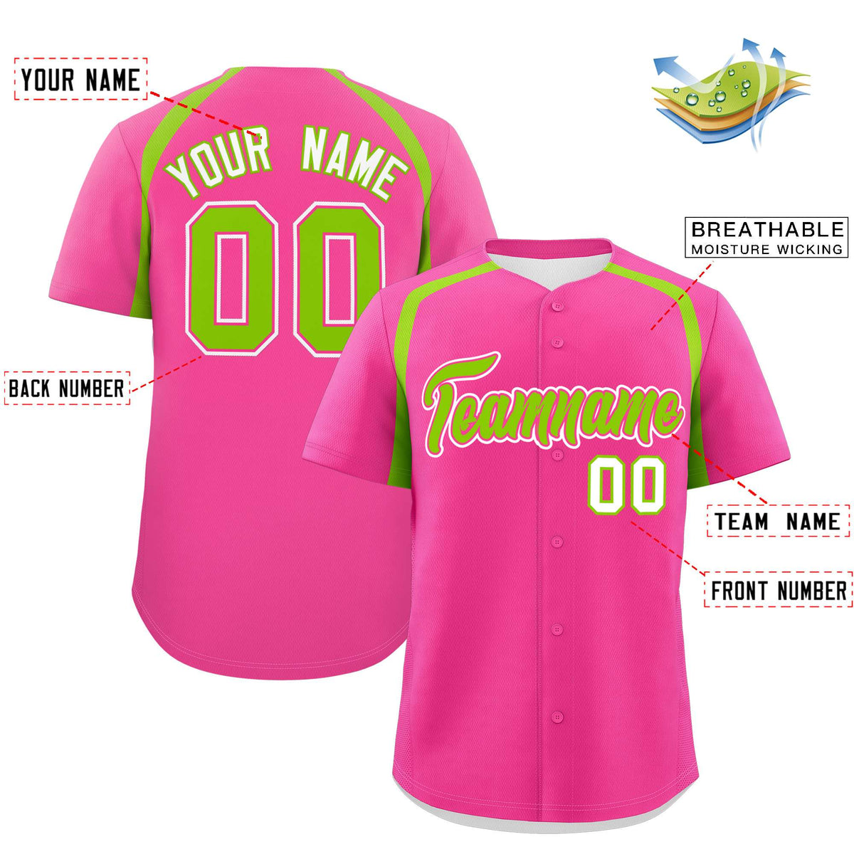 Custom Pink Neon Green Personalized Color Block Authentic Baseball Jersey| KXKSHOP