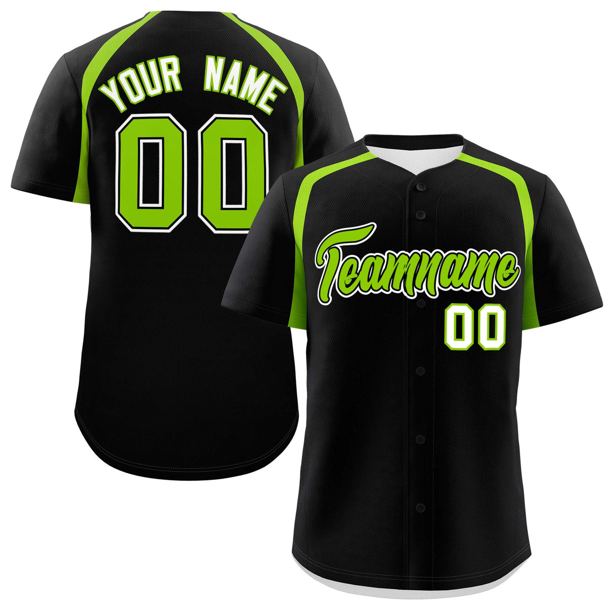 Custom Black Neon Green Personalized Color Block Authentic Baseball Jersey| KXKSHOP