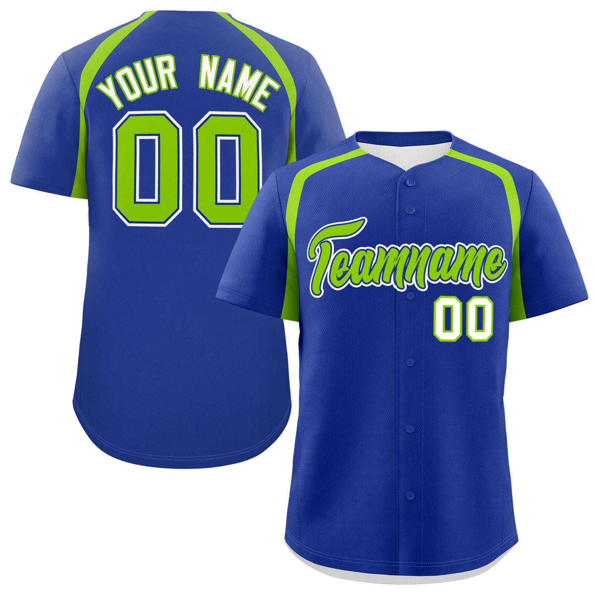 Custom Royal Neon Green Personalized Color Block Authentic Baseball Jersey| KXKSHOP