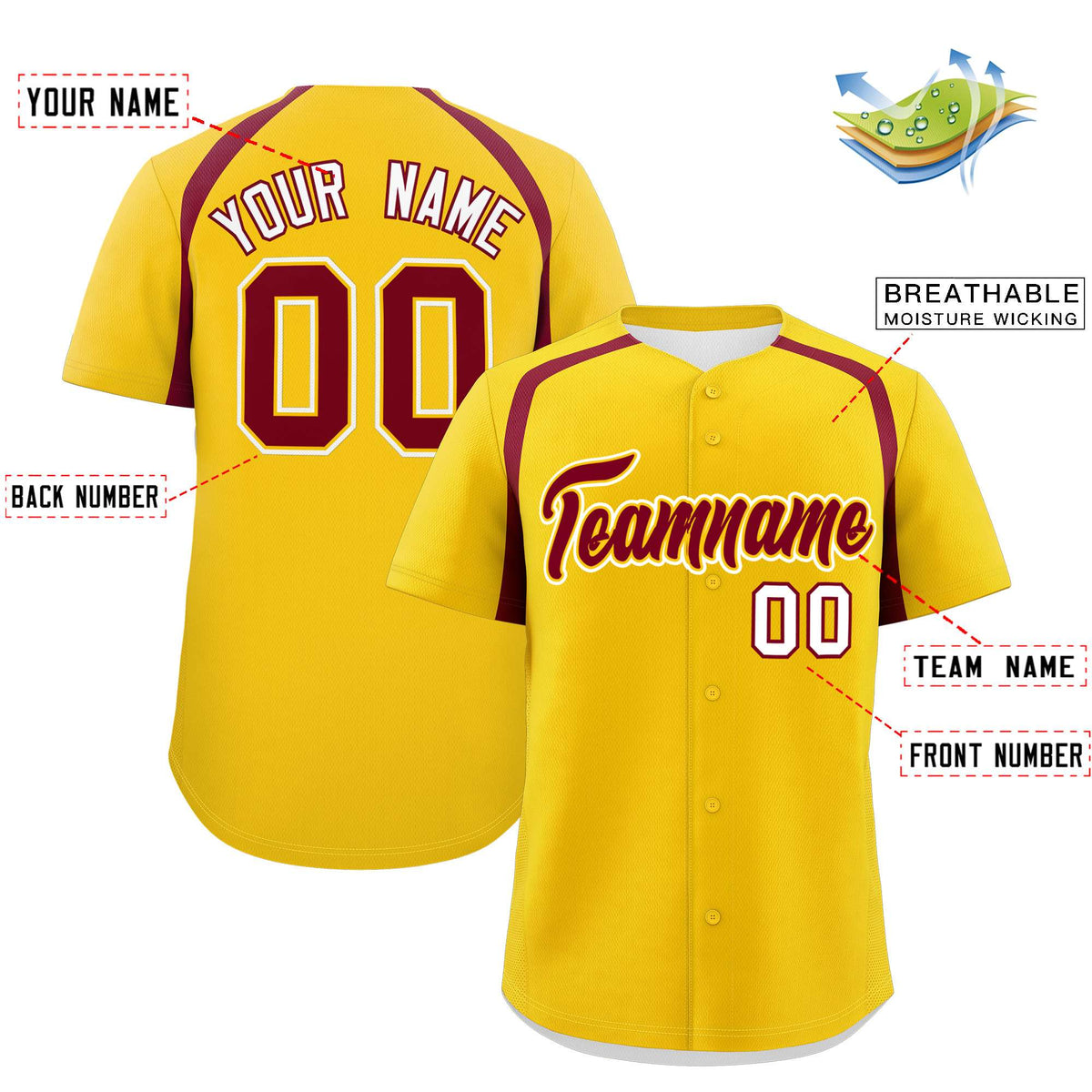 Custom Gold Crimson Personalized Color Block Authentic Baseball Jersey| KXKSHOP