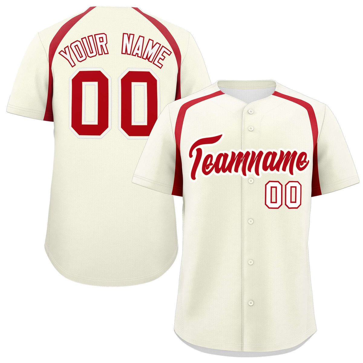 Custom Cream Red Personalized Color Block Authentic Baseball Jersey| KXKSHOP