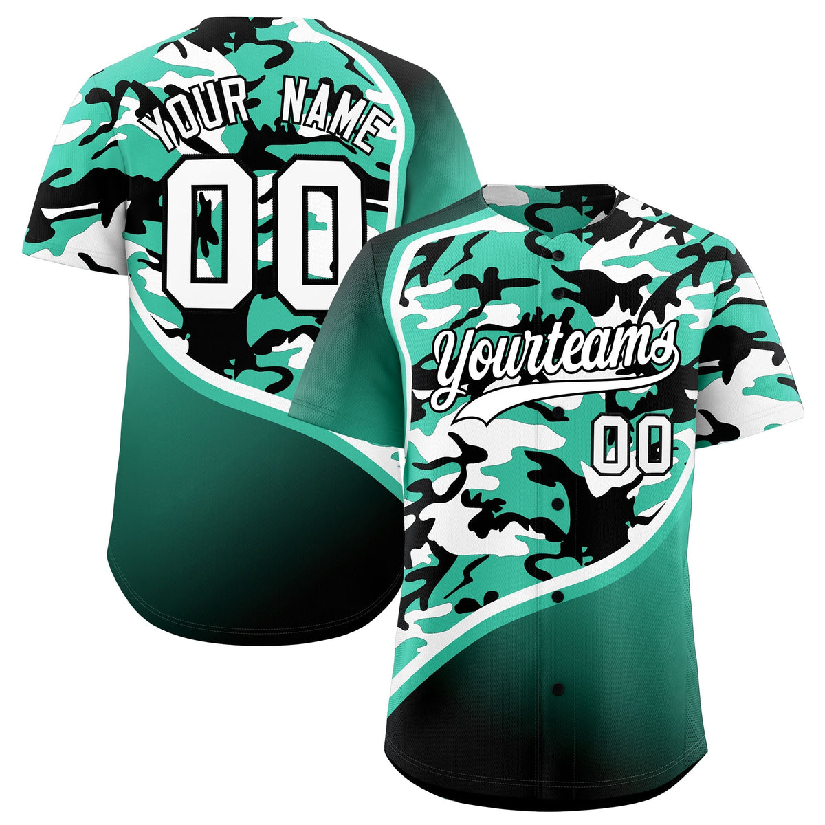 Custom Bright Green Black White Camo Gradient Fashion Baseball Jersey | Perfect for Training,Sublimation Printed & Stitched,Add Name and Numbern,Perfect for Teams | KXKSHOP