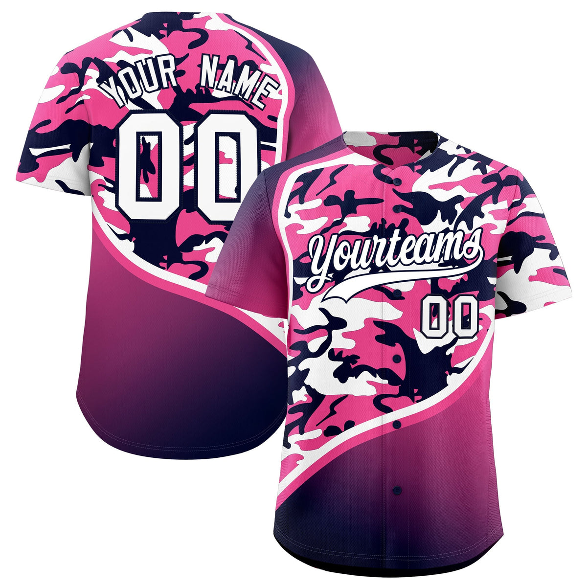 Custom Pink Navy White Camo Gradient Fashion Baseball Jersey | Perfect for Training,Sublimation Printed & Stitched,Add Name and Numbern,Perfect for Teams | KXKSHOP