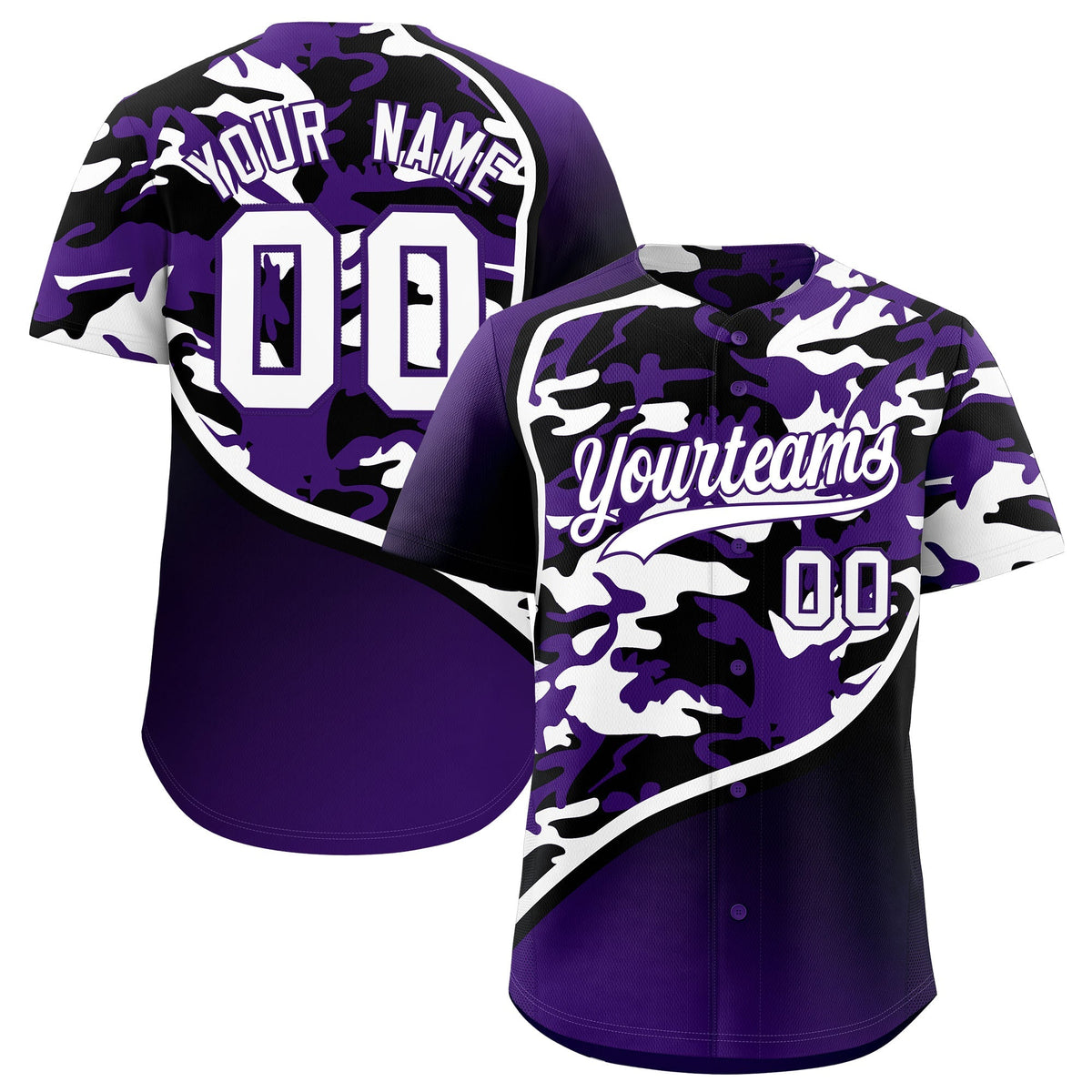 Custom Purple Black White Camo Gradient Fashion Baseball Jersey | Perfect for Training,Sublimation Printed & Stitched,Add Name and Numbern,Perfect for Teams | KXKSHOP