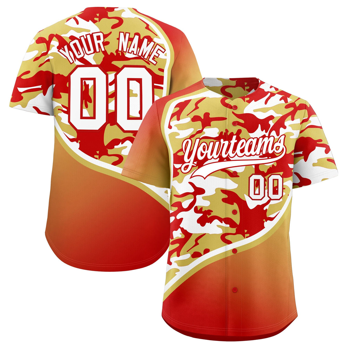 Custom Old Gold Red White Camo Gradient Fashion Baseball Jersey | Perfect for Training,Sublimation Printed & Stitched,Add Name and Numbern,Perfect for Teams | KXKSHOP
