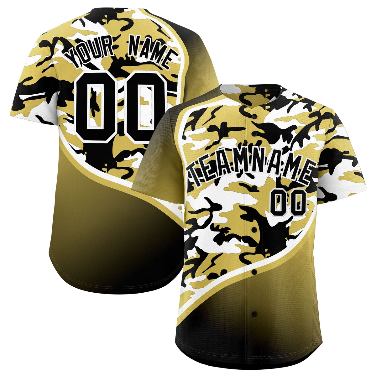 Custom Old Gold Black White Camo Gradient Fashion Baseball Jersey | Perfect for Training,Sublimation Printed & Stitched,Add Name and Numbern,Perfect for Teams | KXKSHOP