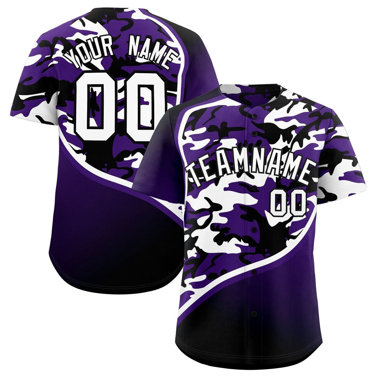 Custom Purple White Black Camo Gradient Fashion Baseball Jersey | Perfect for Training,Sublimation Printed & Stitched,Add Name and Numbern,Perfect for Teams | KXKSHOP