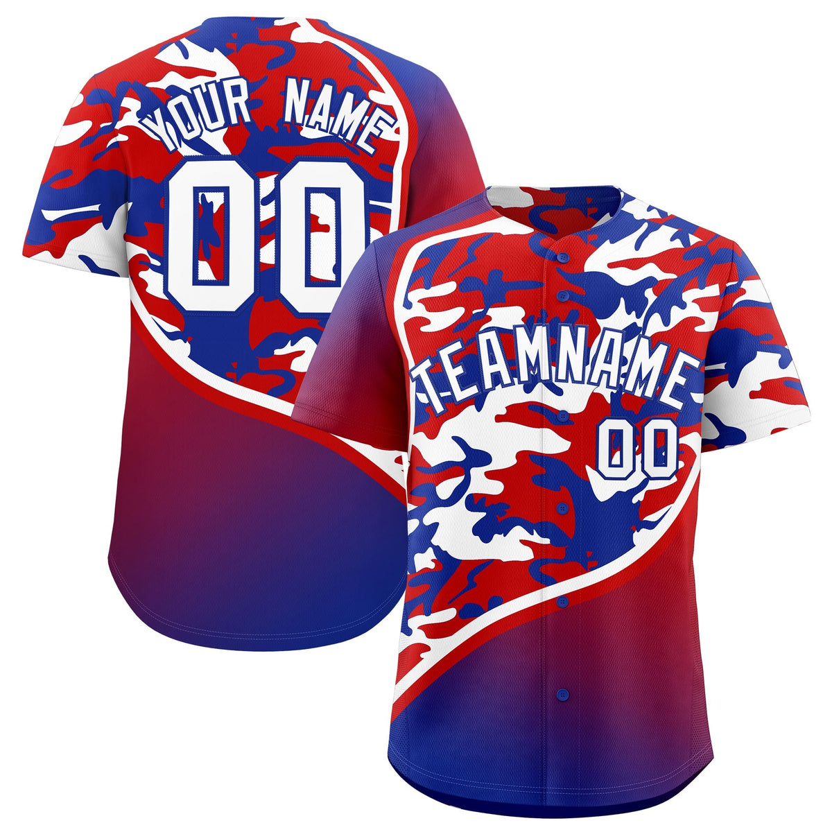 Custom Red White Royal Blue Camo Gradient Fashion Baseball Jersey | Perfect for Training,Sublimation Printed & Stitched,Add Name and Numbern,Perfect for Teams | KXKSHOP