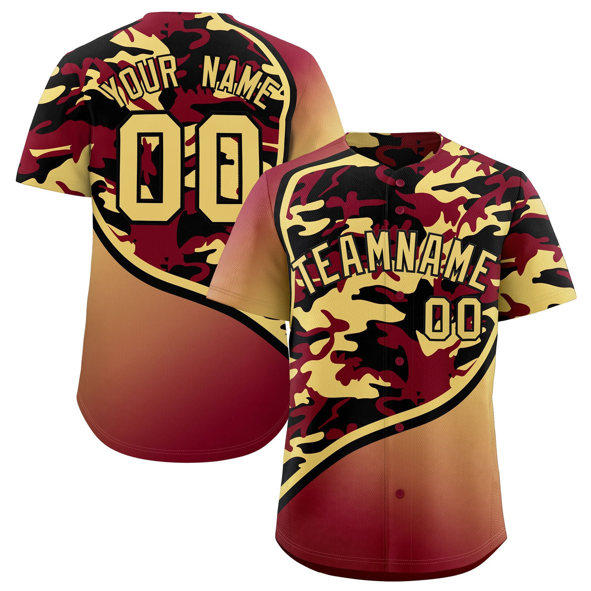 Custom Crimson Black Khaki Camo Gradient Fashion Baseball Jersey | Perfect for Training,Sublimation Printed &amp; Stitched,Add Name and Numbern,Perfect for Teams | KXKSHOP