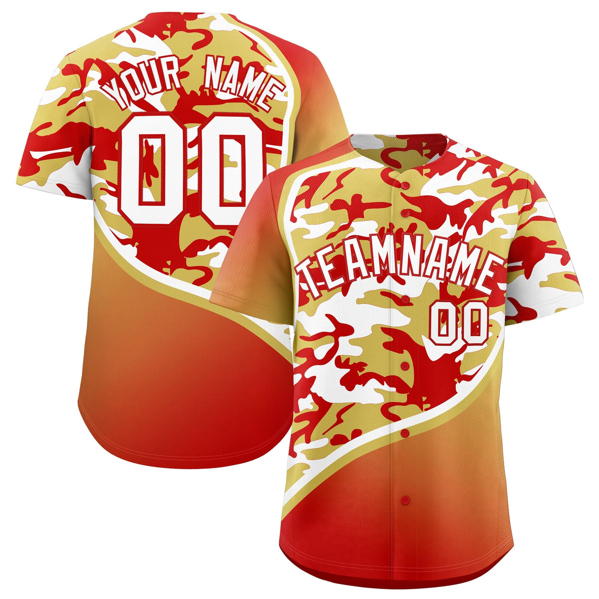 Custom Old Gold Red White Camo Gradient Fashion Baseball Jersey | Perfect for Training,Sublimation Printed & Stitched,Add Name and Numbern,Perfect for Teams | KXKSHOP