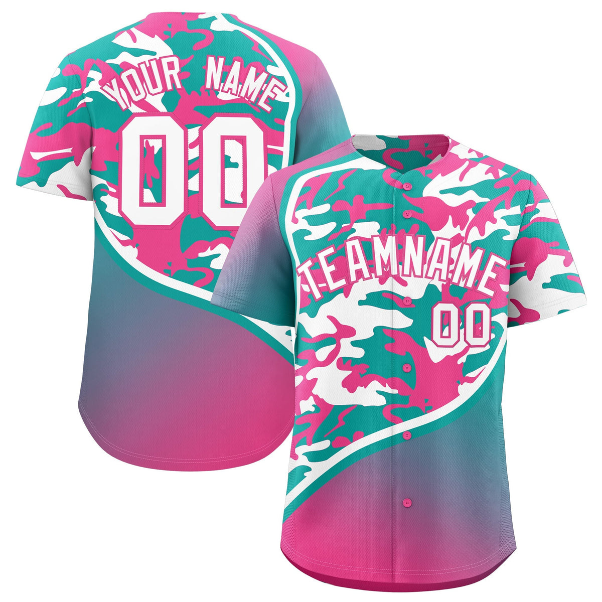 Custom Aqua White Pink Camo Gradient Fashion Baseball Jersey | Perfect for Training,Sublimation Printed &amp; Stitched,Add Name and Numbern,Perfect for Teams | KXKSHOP