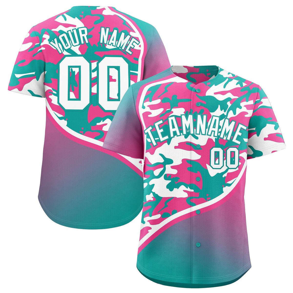 Custom Aqua Pink White Camo Gradient Fashion Baseball Jersey | Perfect for Training,Sublimation Printed &amp; Stitched,Add Name and Numbern,Perfect for Teams | KXKSHOP