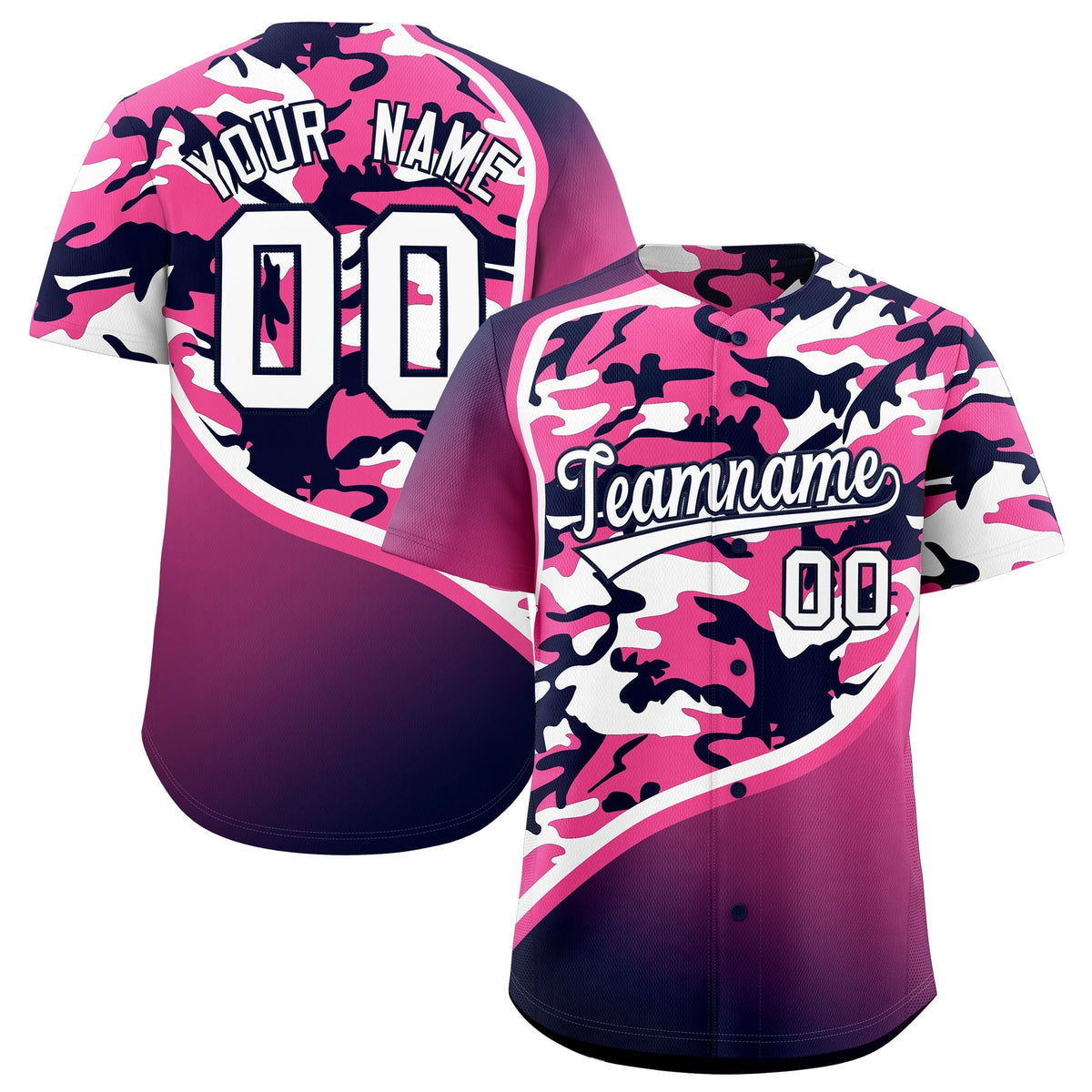 Custom Pink Navy White Camo Gradient Fashion Baseball Jersey | Perfect for Training,Sublimation Printed & Stitched,Add Name and Numbern,Perfect for Teams | KXKSHOP