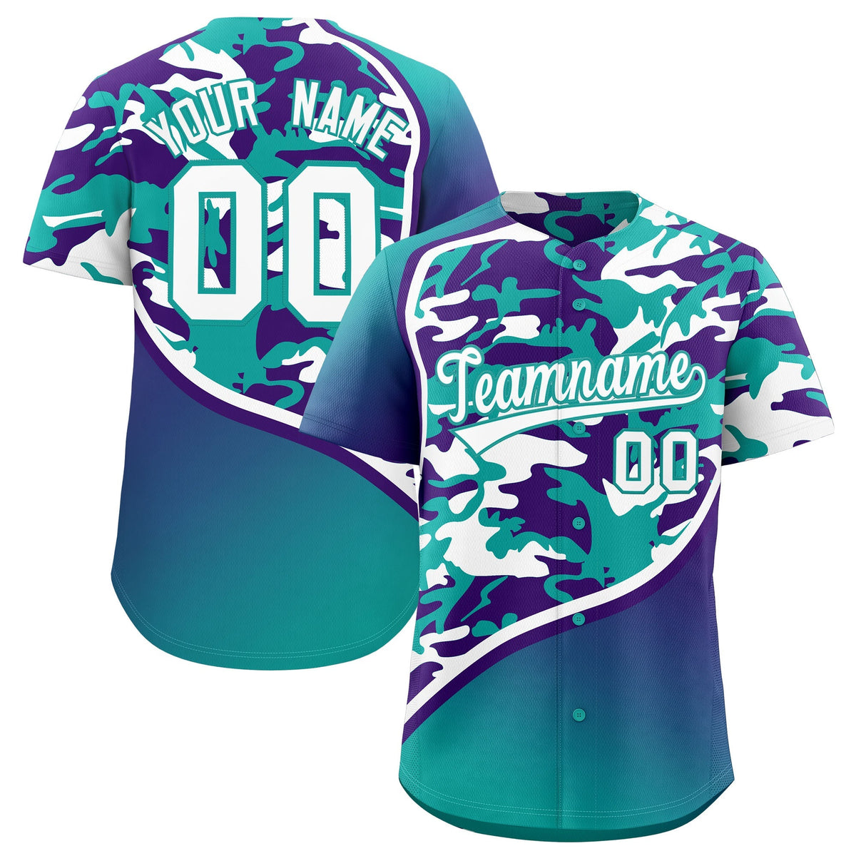 Custom Aqua Purple White Camo Gradient Fashion Baseball Jersey | Perfect for Training,Sublimation Printed &amp; Stitched,Add Name and Numbern,Perfect for Teams | KXKSHOP