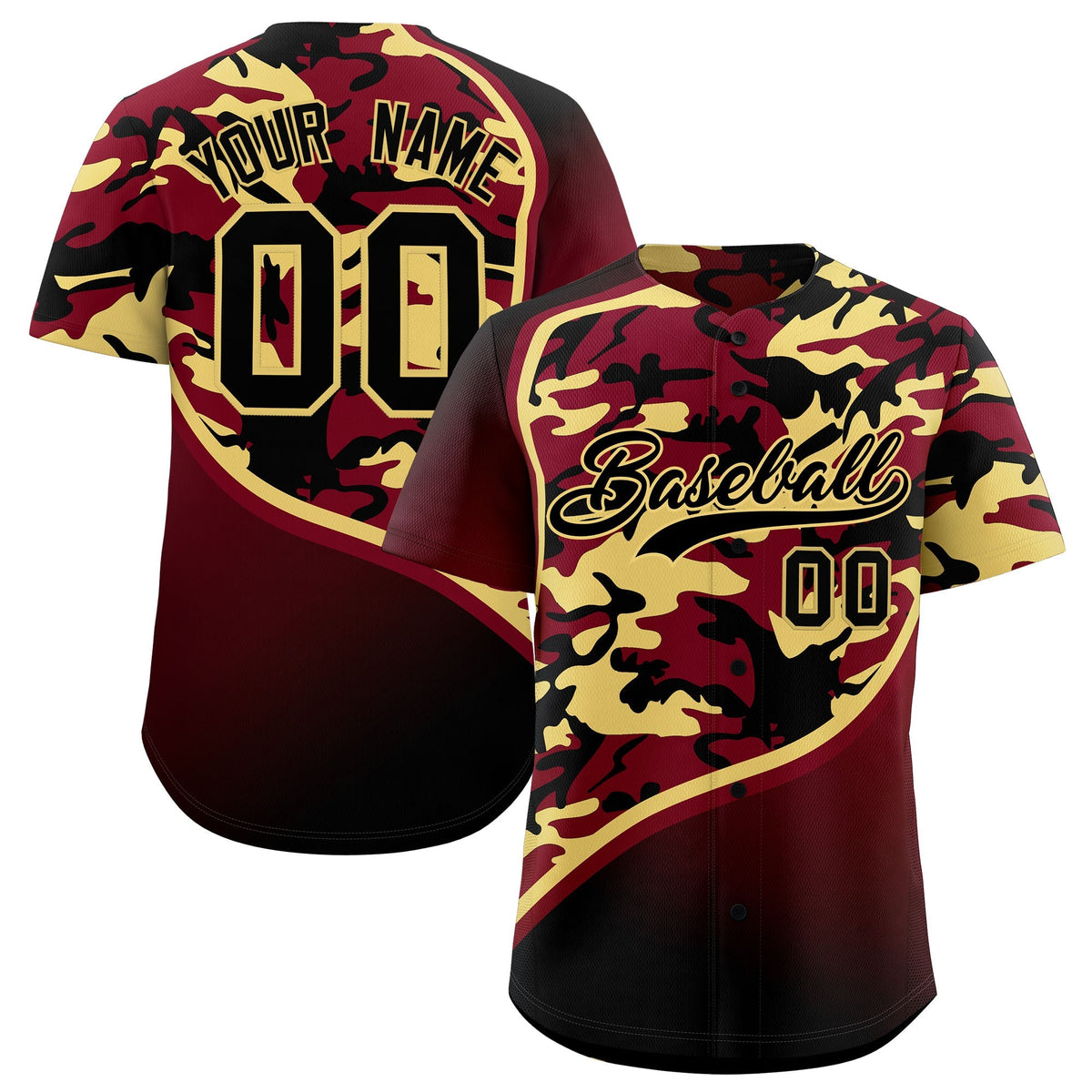 Custom Khaki Crimson Black Camo Gradient Fashion Baseball Jersey | Perfect for Training,Sublimation Printed &amp; Stitched,Add Name and Numbern,Perfect for Teams | KXKSHOP