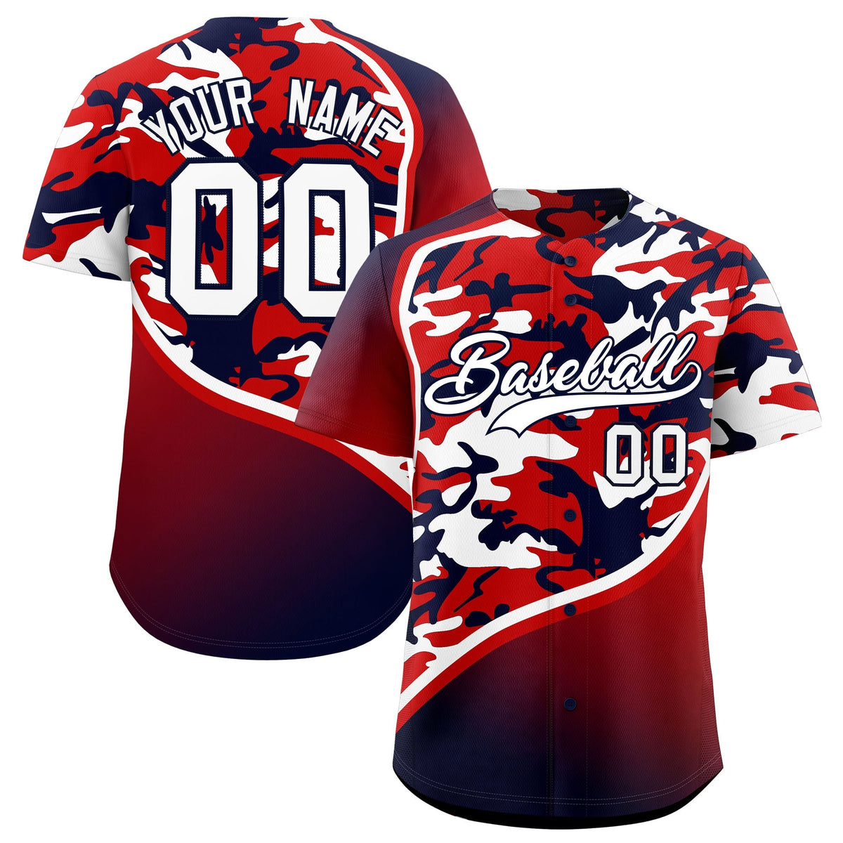 Custom Red White Navy Camo Gradient Fashion Baseball Jersey | Perfect for Training,Sublimation Printed & Stitched,Add Name and Numbern,Perfect for Teams | KXKSHOP