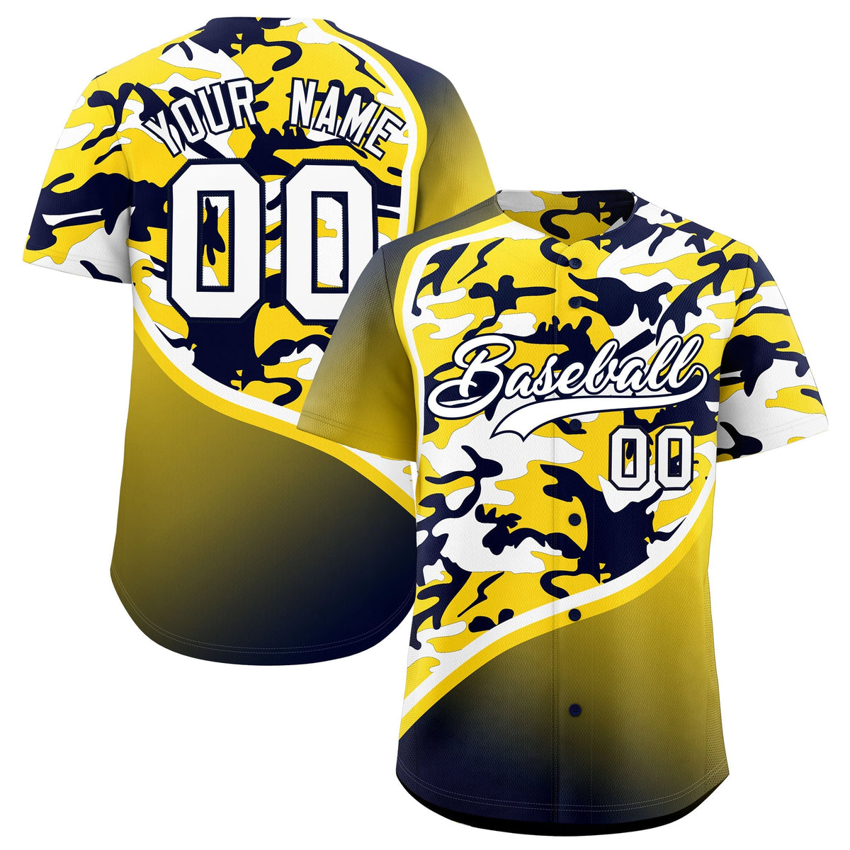 Custom Gold Navy White Camo Gradient Fashion Baseball Jersey | Perfect for Training,Sublimation Printed & Stitched,Add Name and Numbern,Perfect for Teams | KXKSHOP