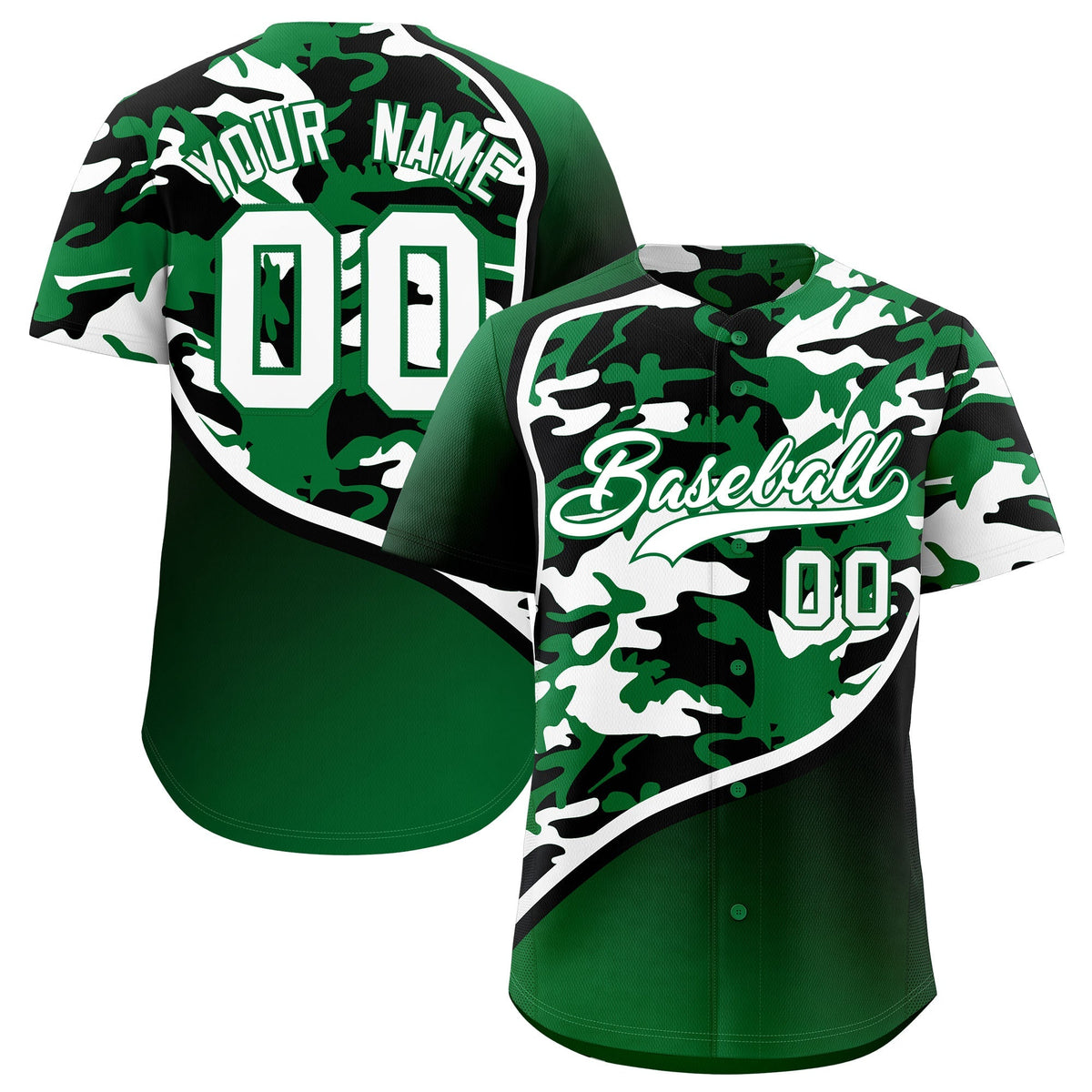Custom Kelly Green Black White Camo Gradient Fashion Baseball Jersey | Perfect for Training,Sublimation Printed & Stitched,Add Name and Numbern,Perfect for Teams | KXKSHOP