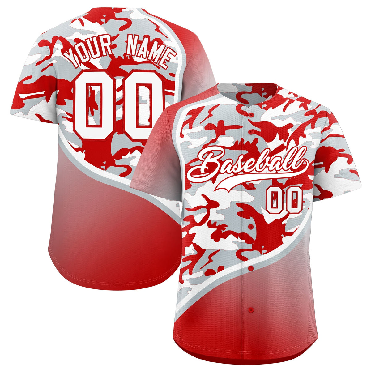 Custom Silver Red White Camo Gradient Fashion Baseball Jersey | Perfect for Training,Sublimation Printed & Stitched,Add Name and Numbern,Perfect for Teams | KXKSHOP