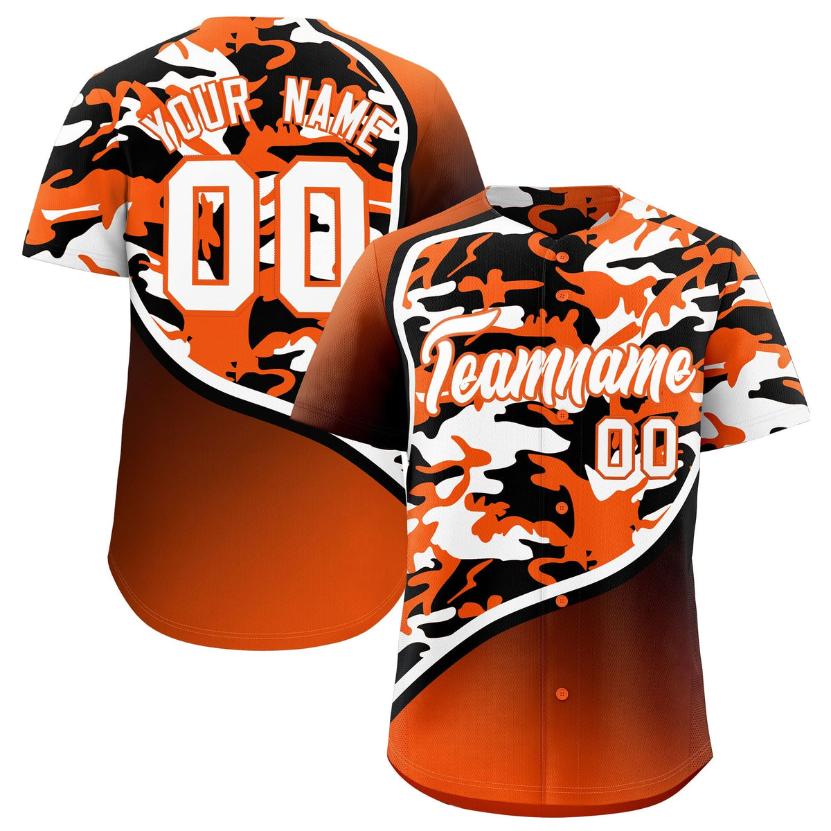 Custom Orange Black White Camo Gradient Fashion Baseball Jersey | Perfect for Training,Sublimation Printed & Stitched,Add Name and Numbern,Perfect for Teams | KXKSHOP
